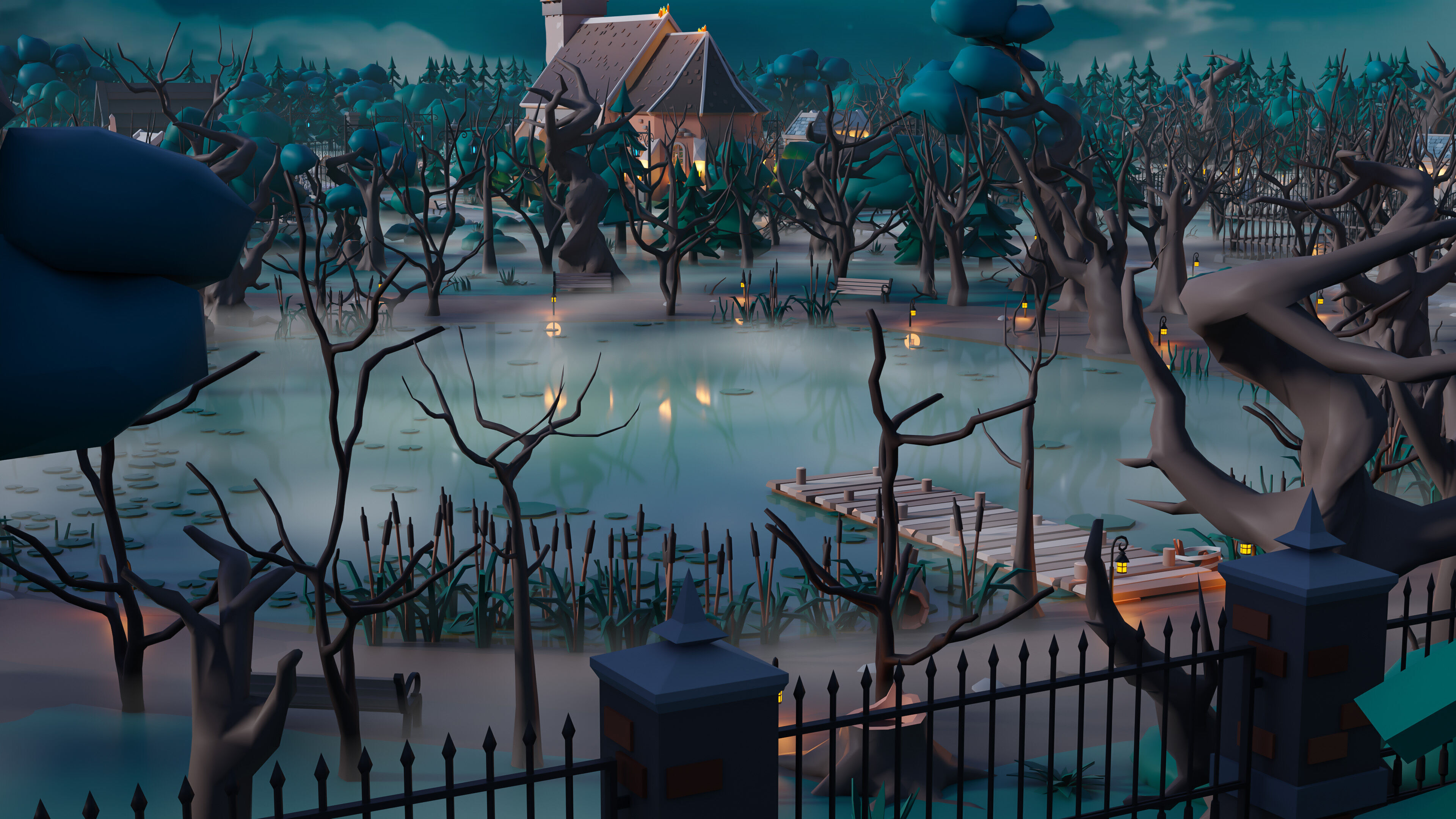 Cemetery Low-poly 3D model_29