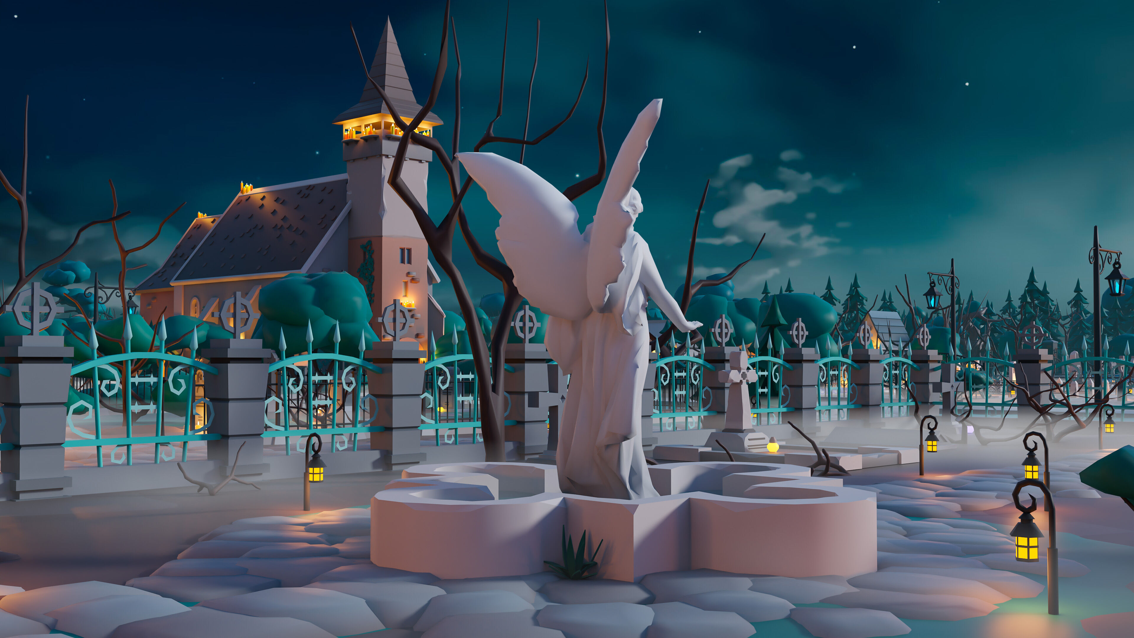 Cemetery Low-poly 3D model_28