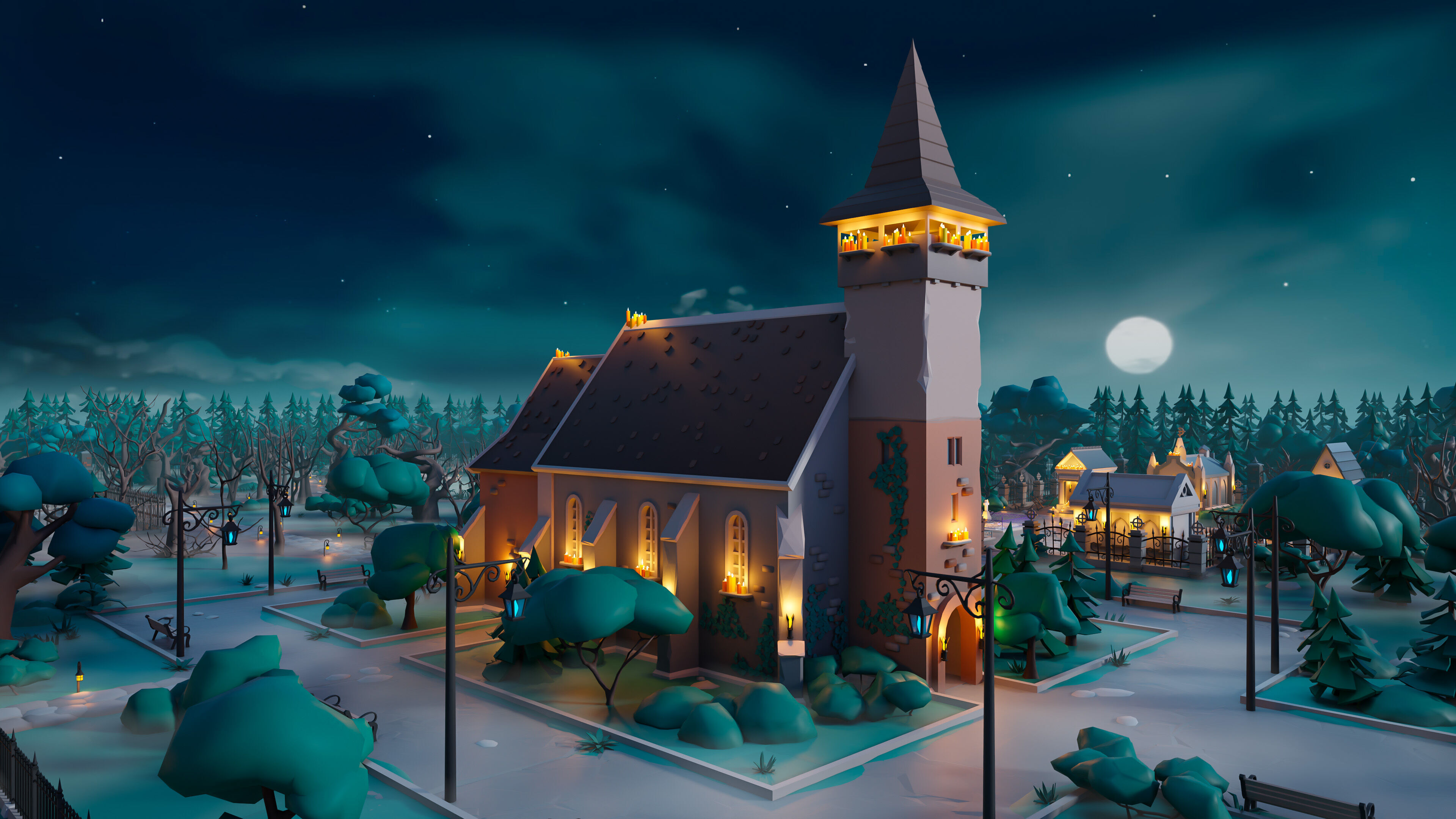 Cemetery Low-poly 3D model_3