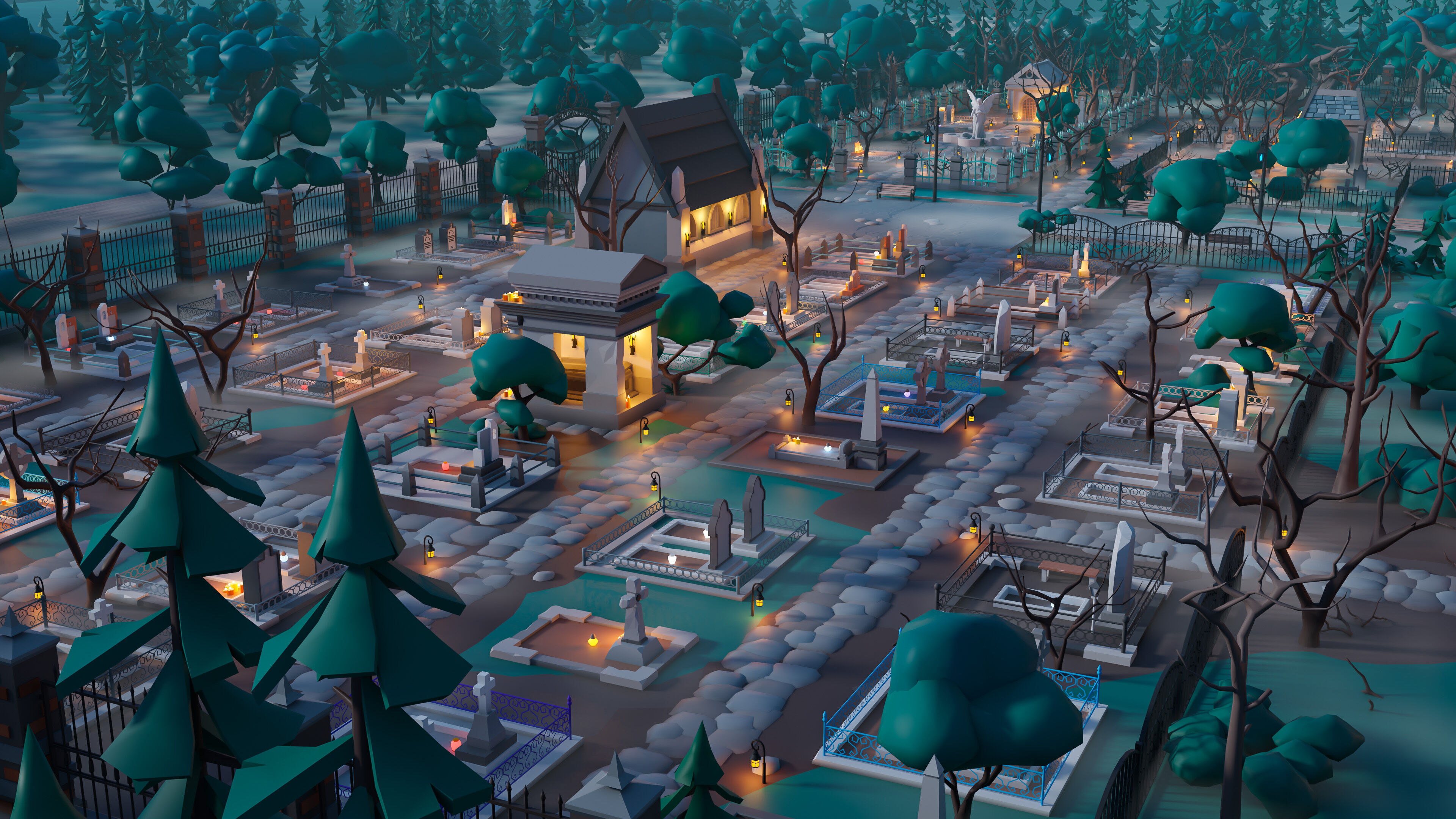 Cemetery Low-poly 3D model_16