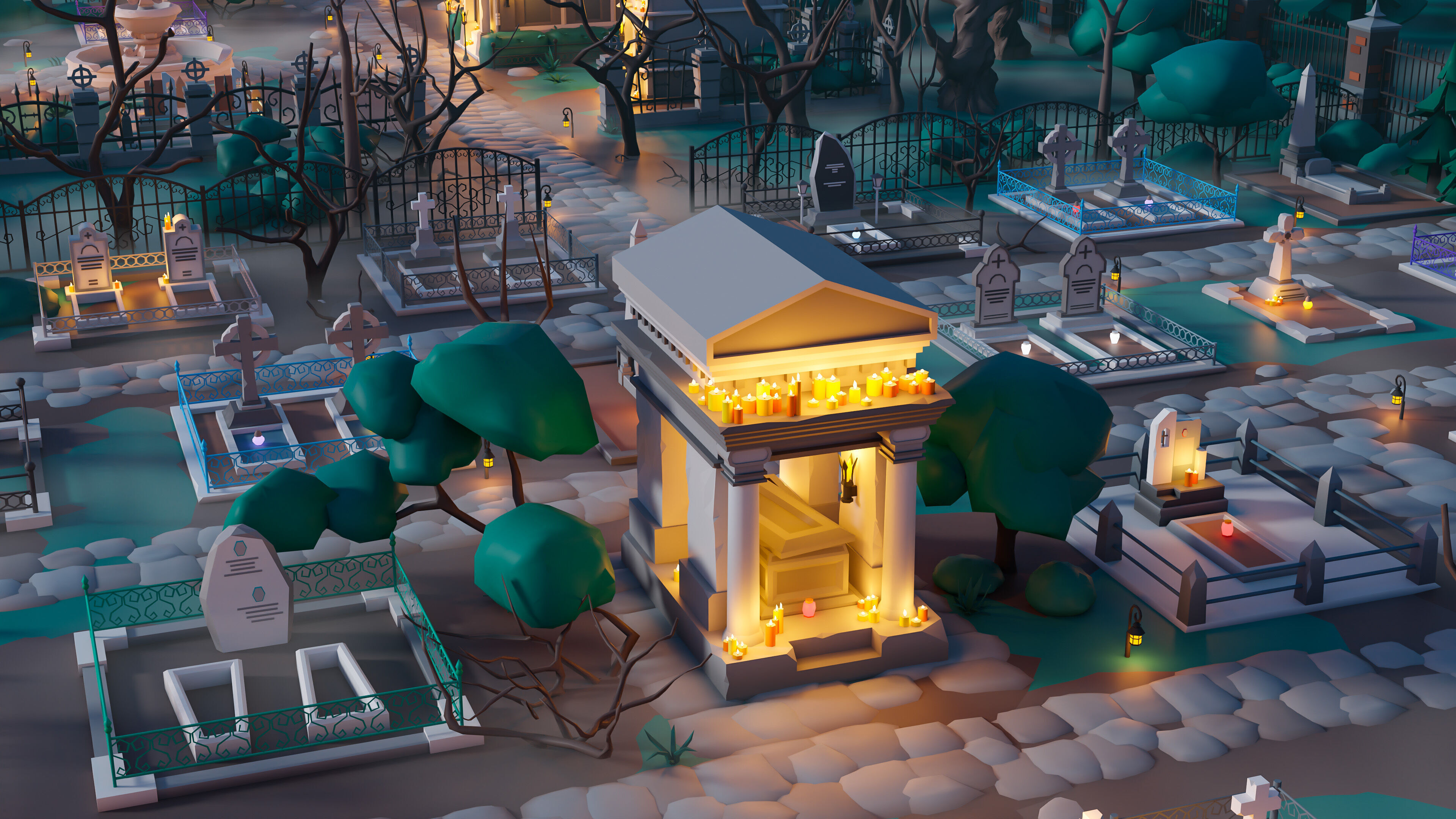 Cemetery Low-poly 3D model_18