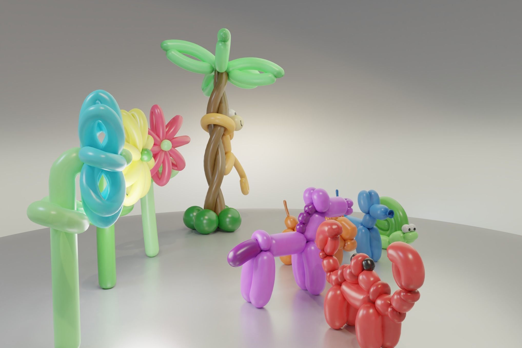 Balloon Animals Collection Low-poly 3D model_3