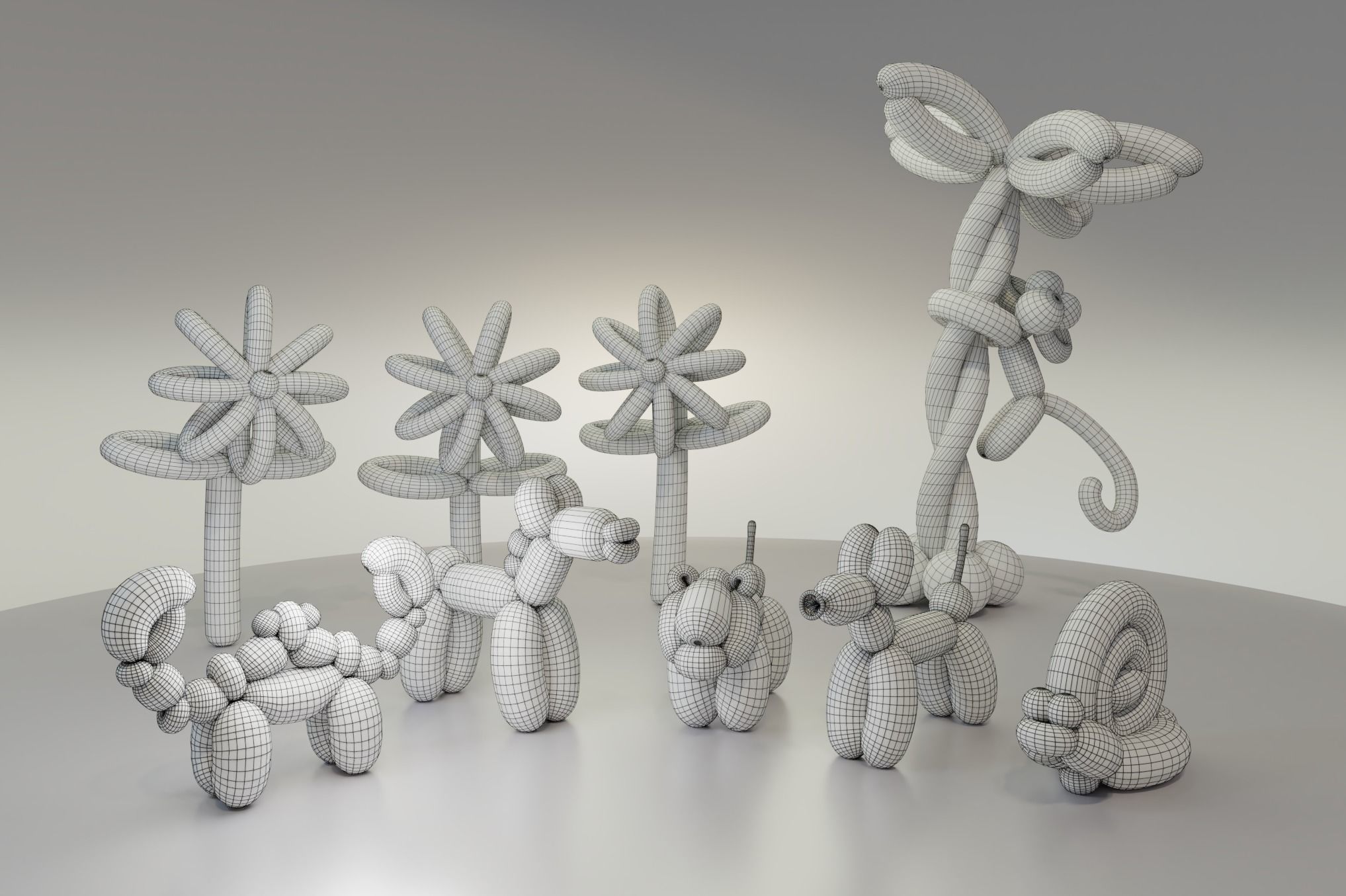 Balloon Animals Collection Low-poly 3D model_6