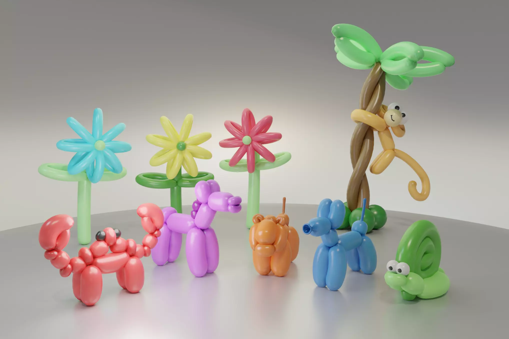 Balloon Animals Collection Low-poly 3D model_0