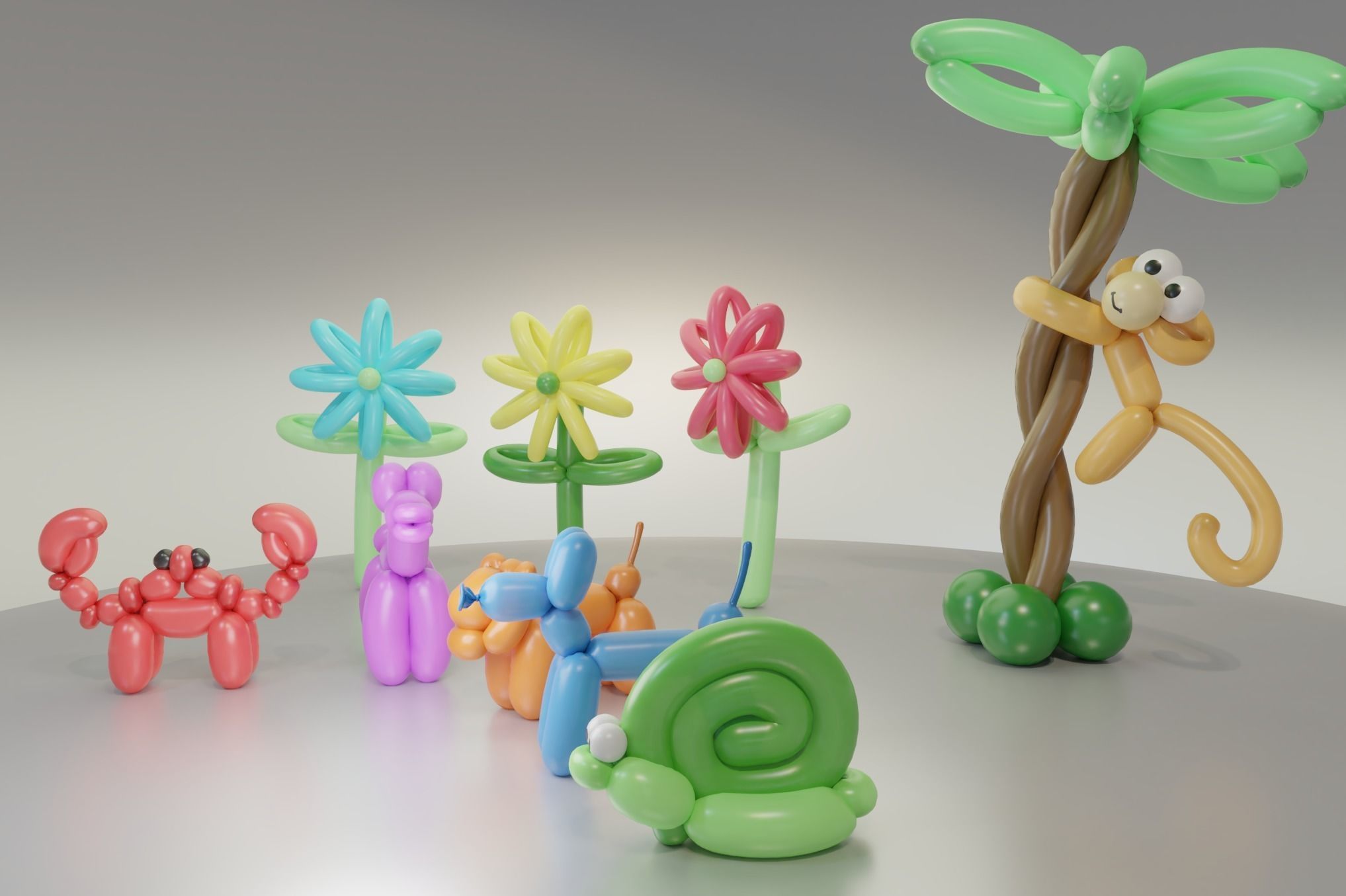 Balloon Animals Collection Low-poly 3D model_2