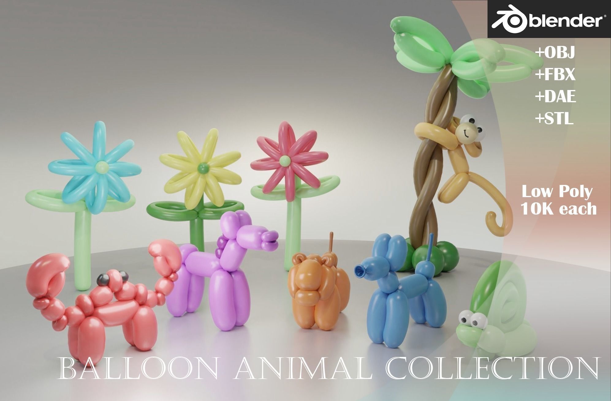 Balloon Animals Collection Low-poly 3D model_7