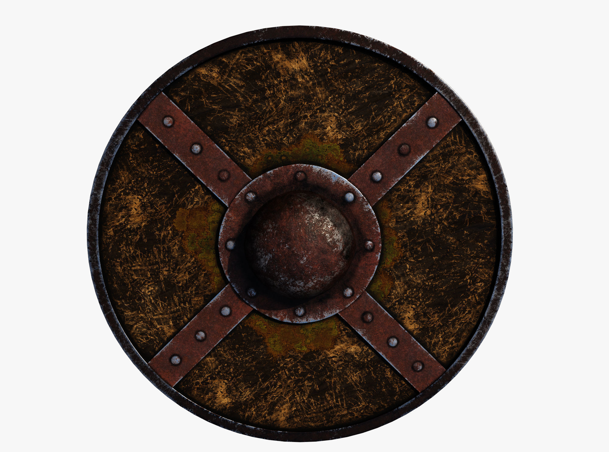 Wooden shield Low-poly 3D model_1