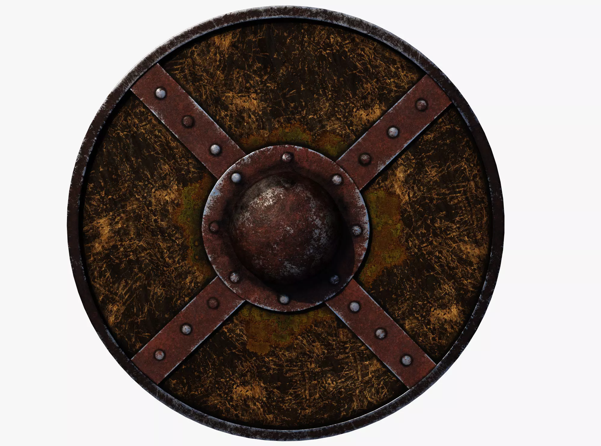 Wooden shield Low-poly 3D model_0