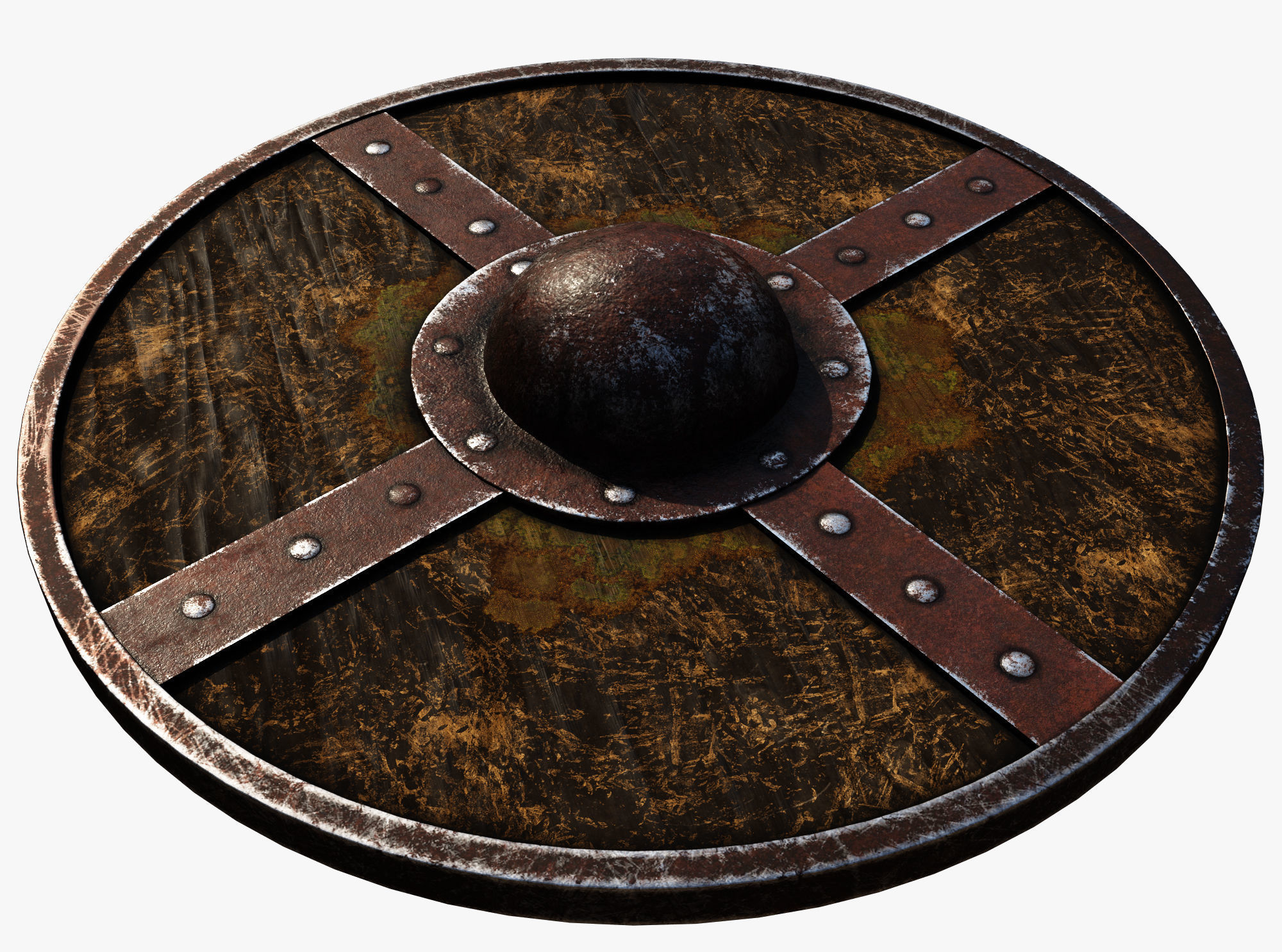 Wooden shield Low-poly 3D model_2