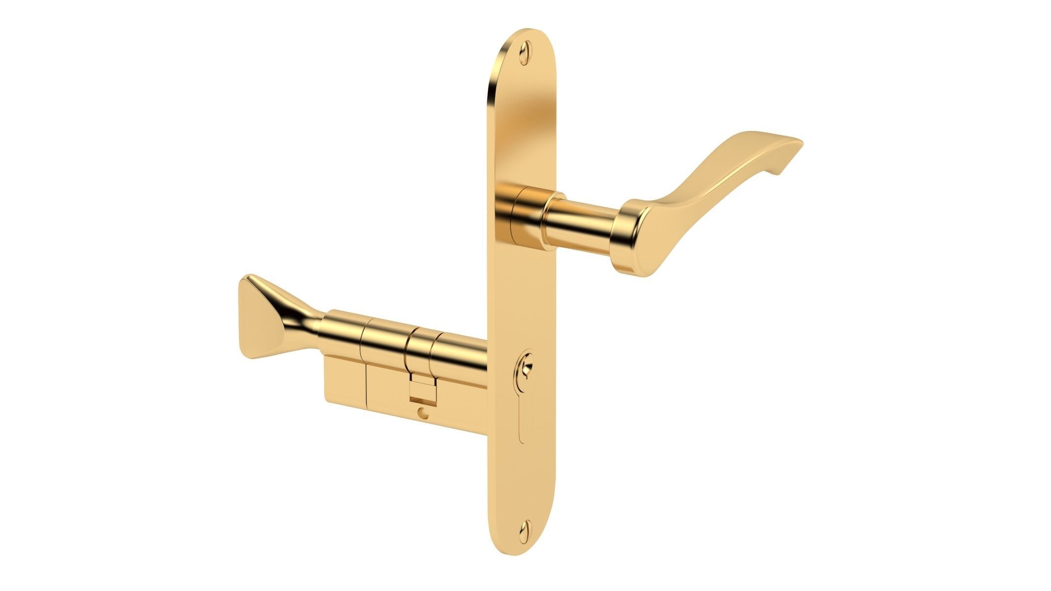 Andros Door Handle Brass 3D model_1