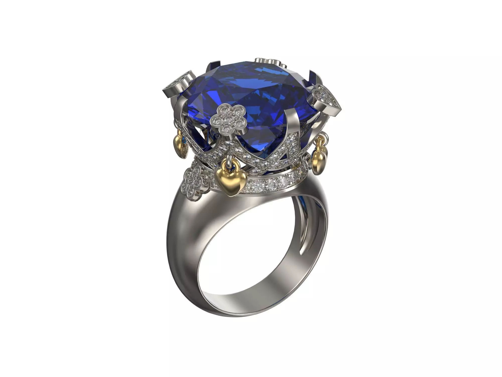 1023-Ring with big central stone and small diamonds 3D print model_0