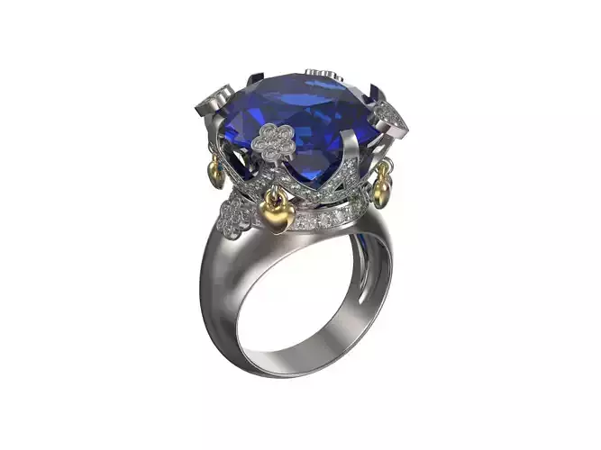 1023-Ring with big central stone and small diamonds 3D print model