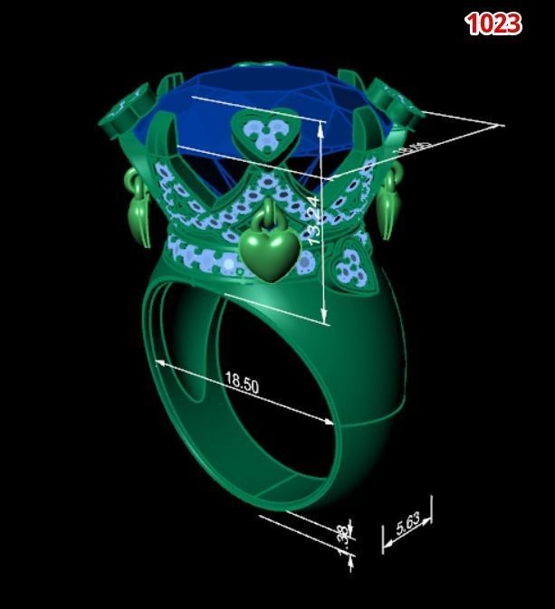 1023-Ring with big central stone and small diamonds 3D print model_1