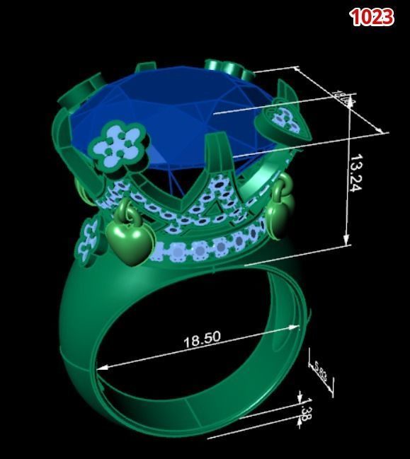 1023-Ring with big central stone and small diamonds 3D print model_2