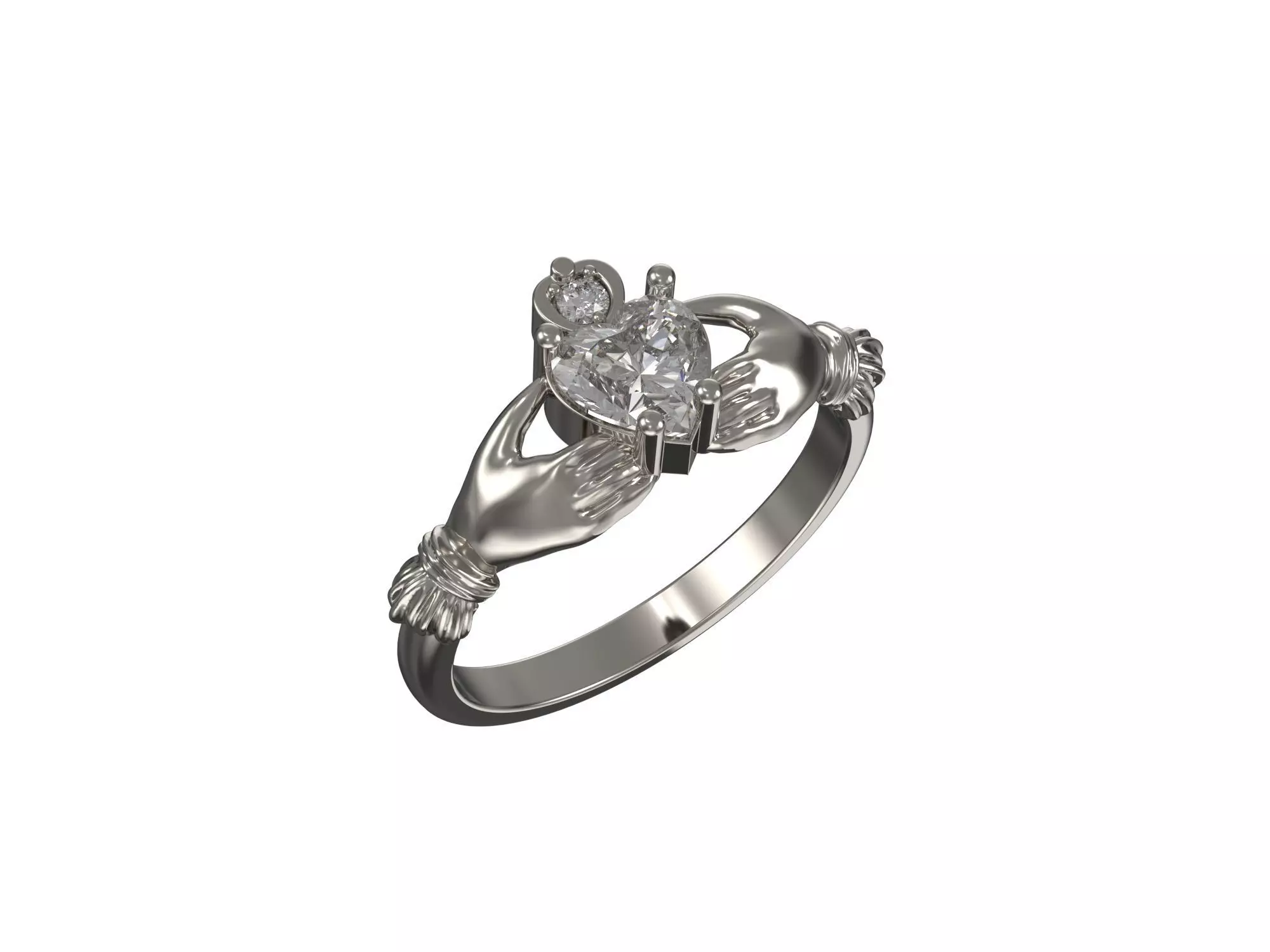 1027-Claddagh Ring with heart shape diamond 3D print model