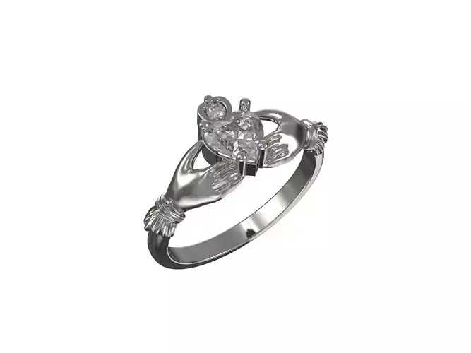 1027-Claddagh Ring with heart shape diamond