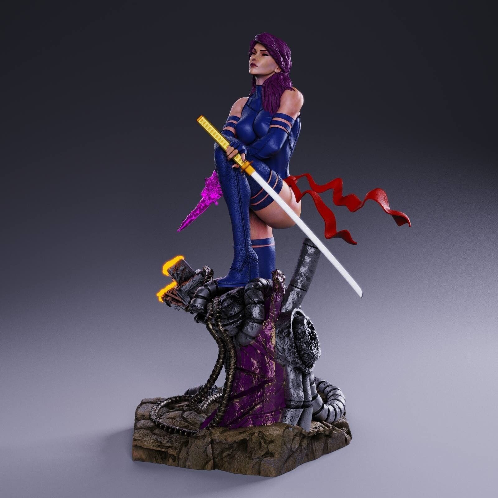 Psylocke avengers female statue 3D print model_2
