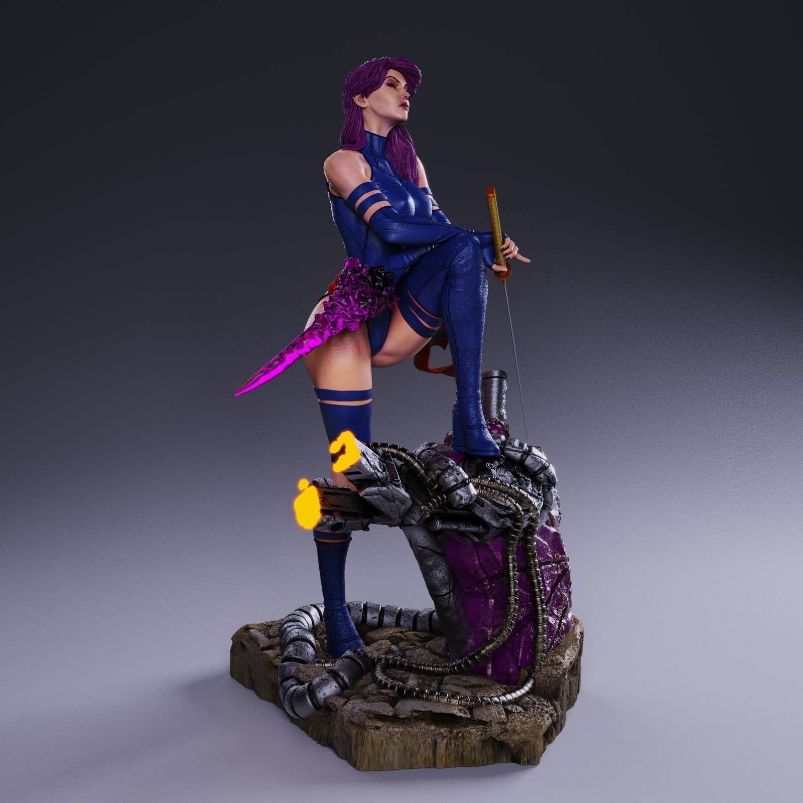Psylocke avengers female statue 3D print model_3