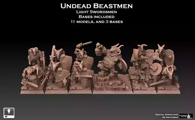 Undead Beastmen Light Swordsmen 3D print model Undead Beastmen Light Swordsmen 3D print model