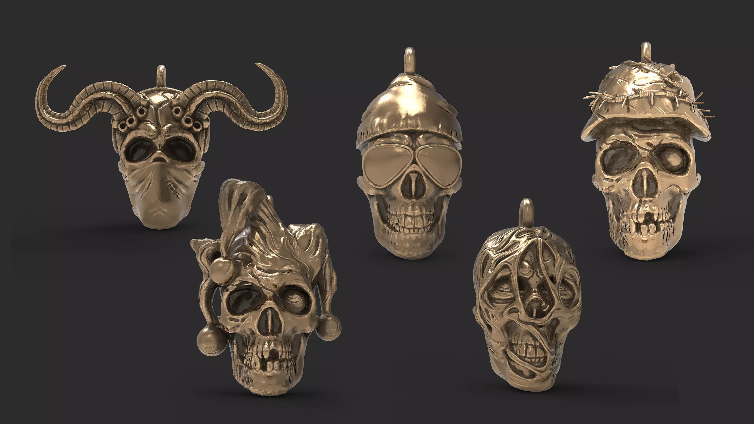 Skull pendants 3D Model Collection_0