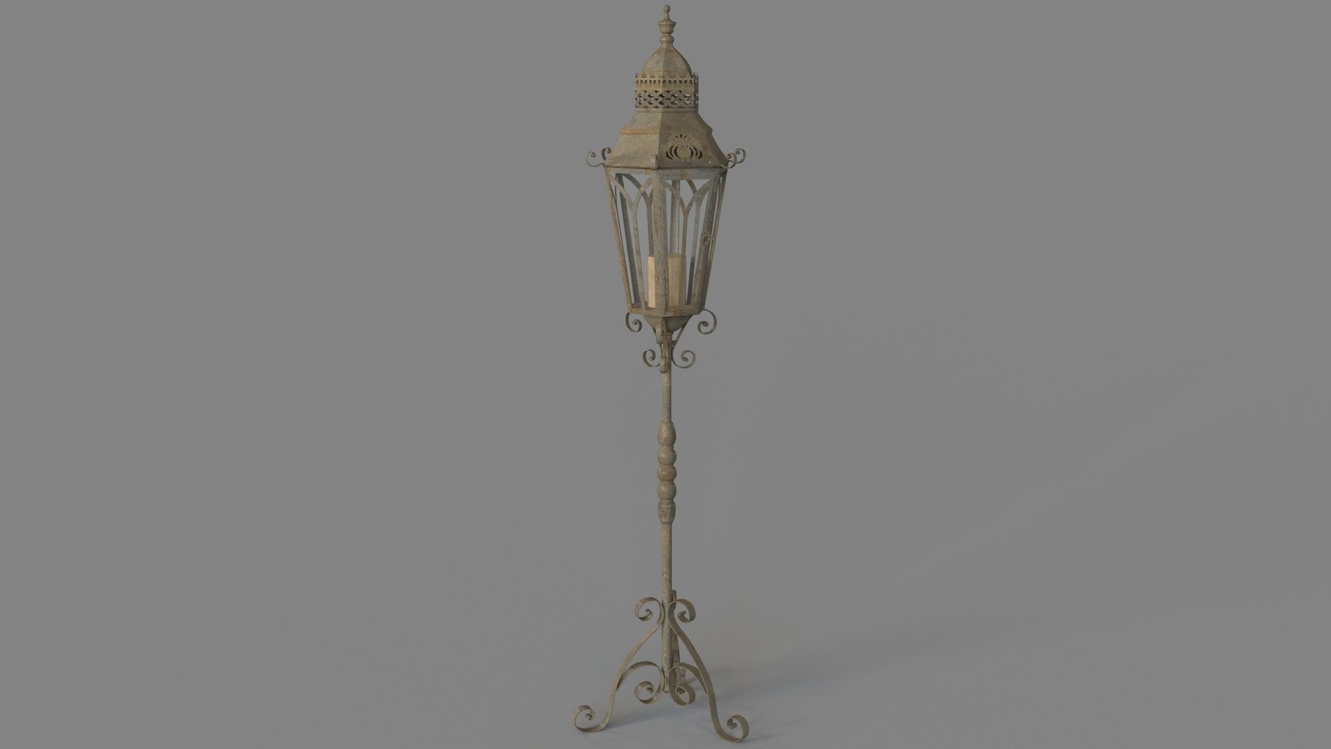 Brown Metal Rustic Candle Lantern 3D model_1