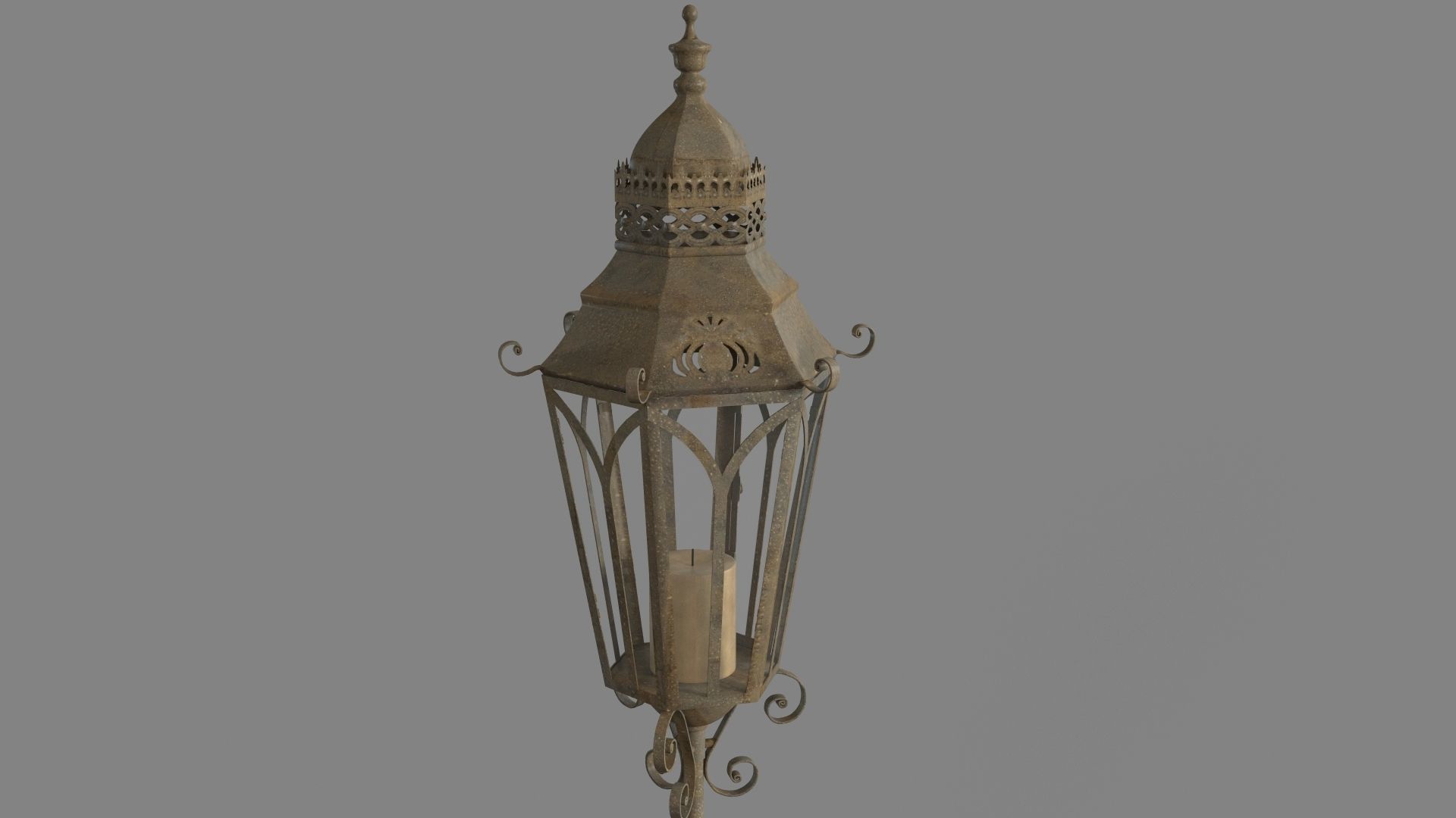 Brown Metal Rustic Candle Lantern 3D model_4