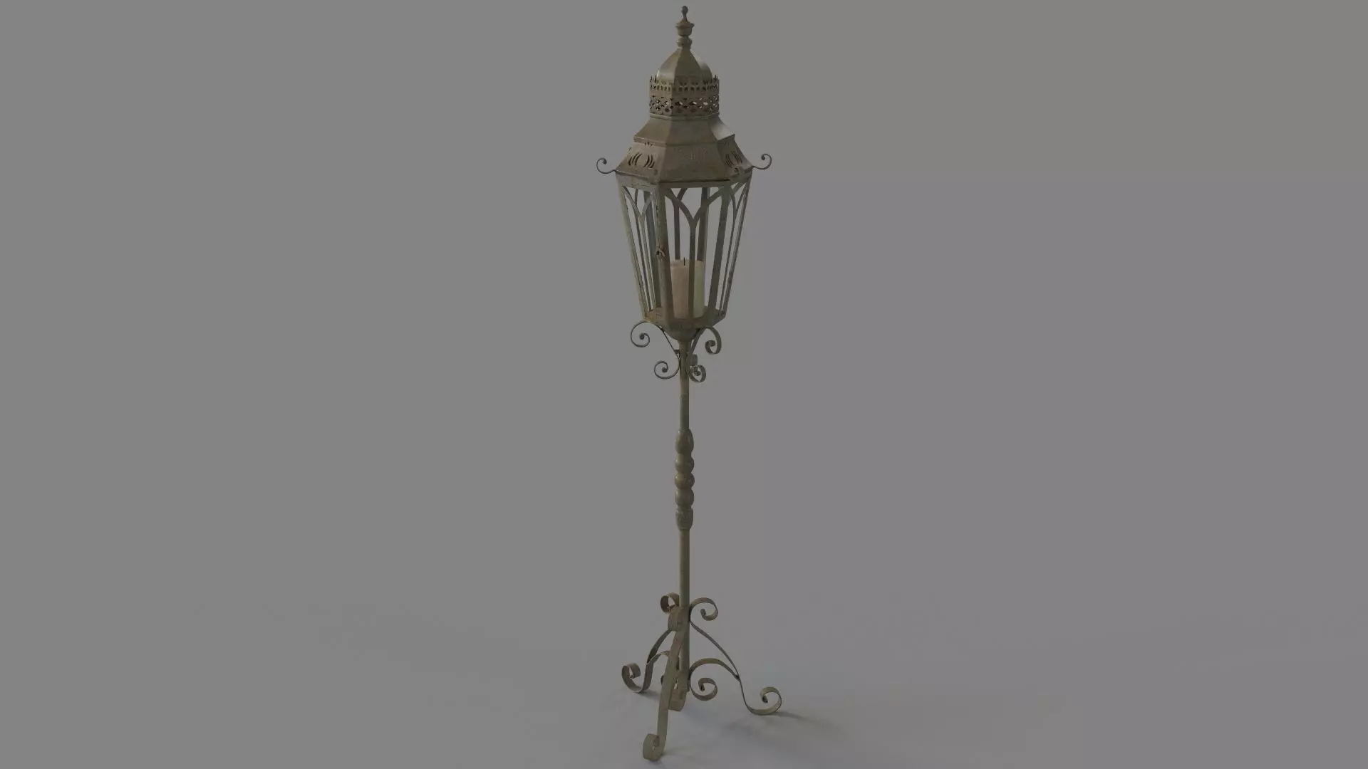 Brown Metal Rustic Candle Lantern 3D model_0