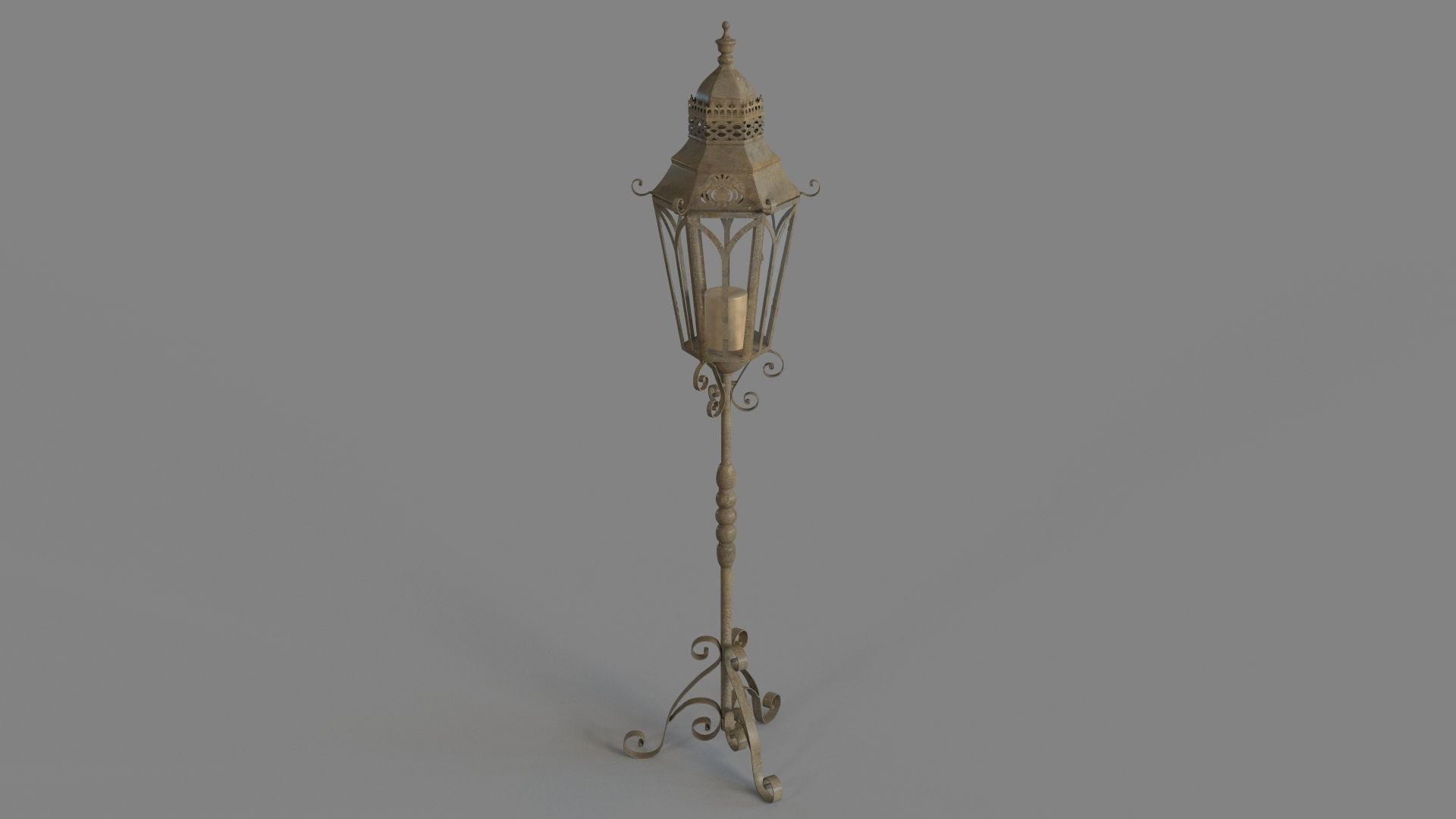 Brown Metal Rustic Candle Lantern 3D model_2