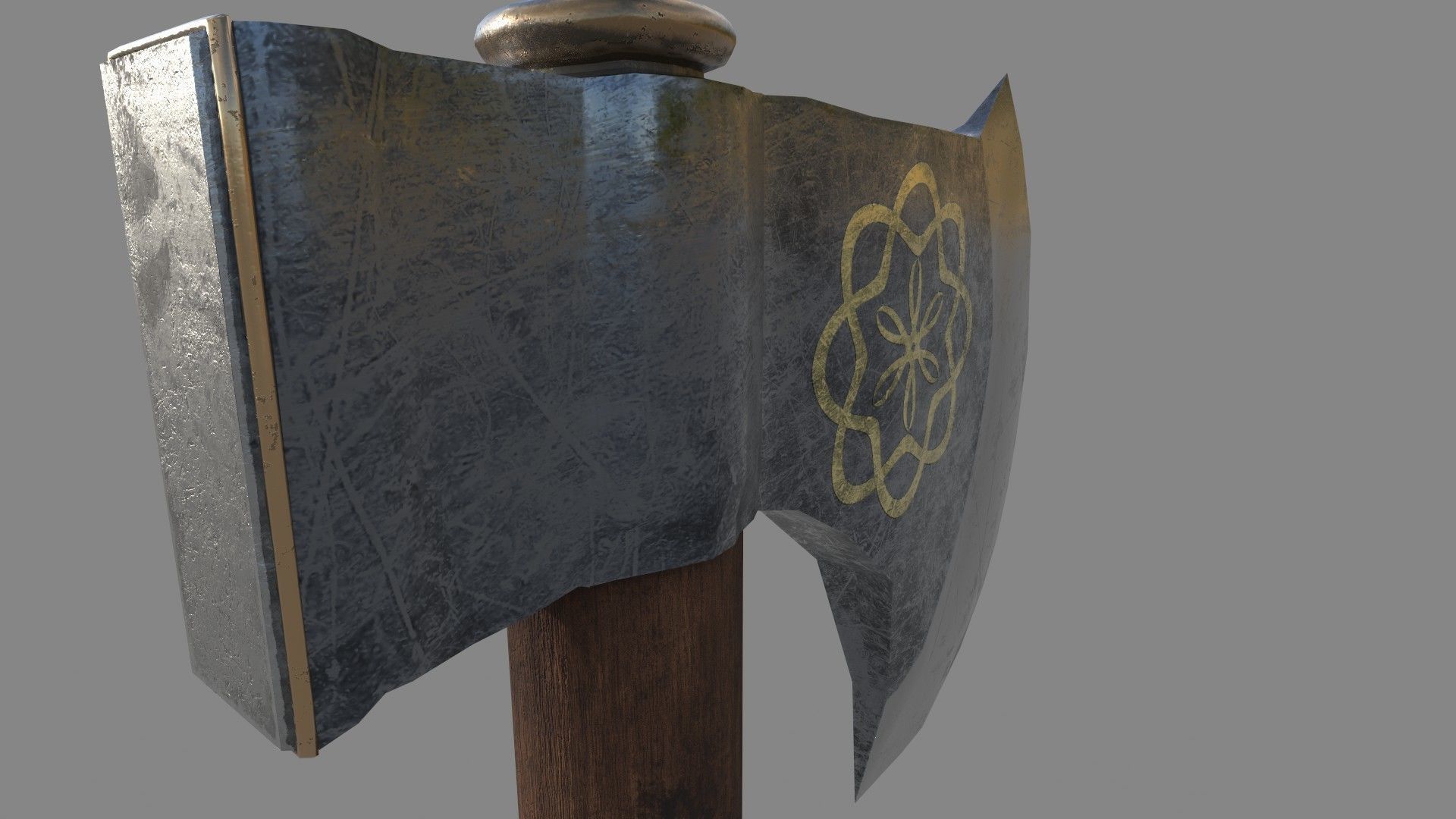Medieval Axe Low-poly 3D model_7