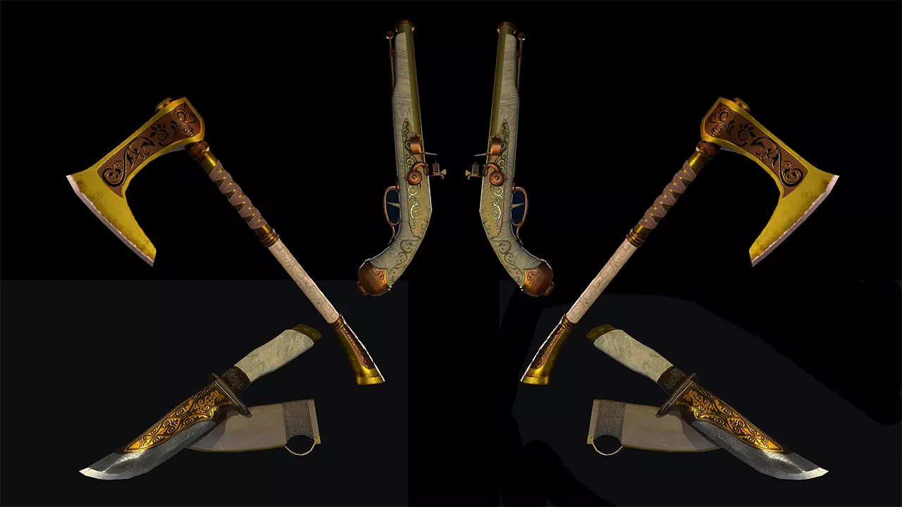 Golden Weapon Pack 3D Model Collection_0