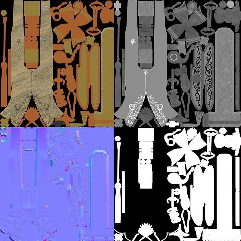 Golden Weapon Pack 3D Model Collection_14