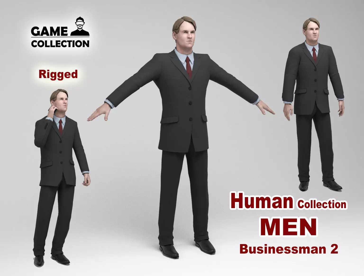 Businessman 2 man in suit talking on phone Low-poly 3D model_0
