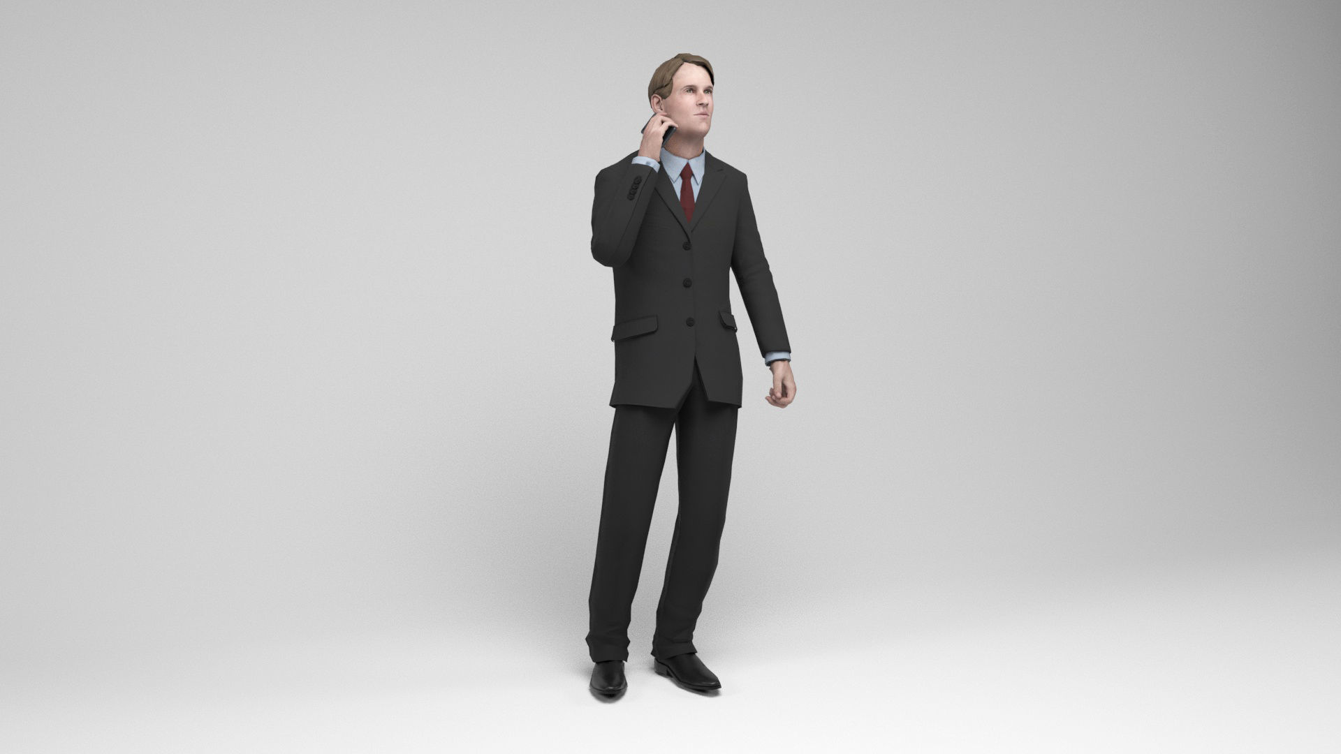 Businessman 2 man in suit talking on phone Low-poly 3D model_1