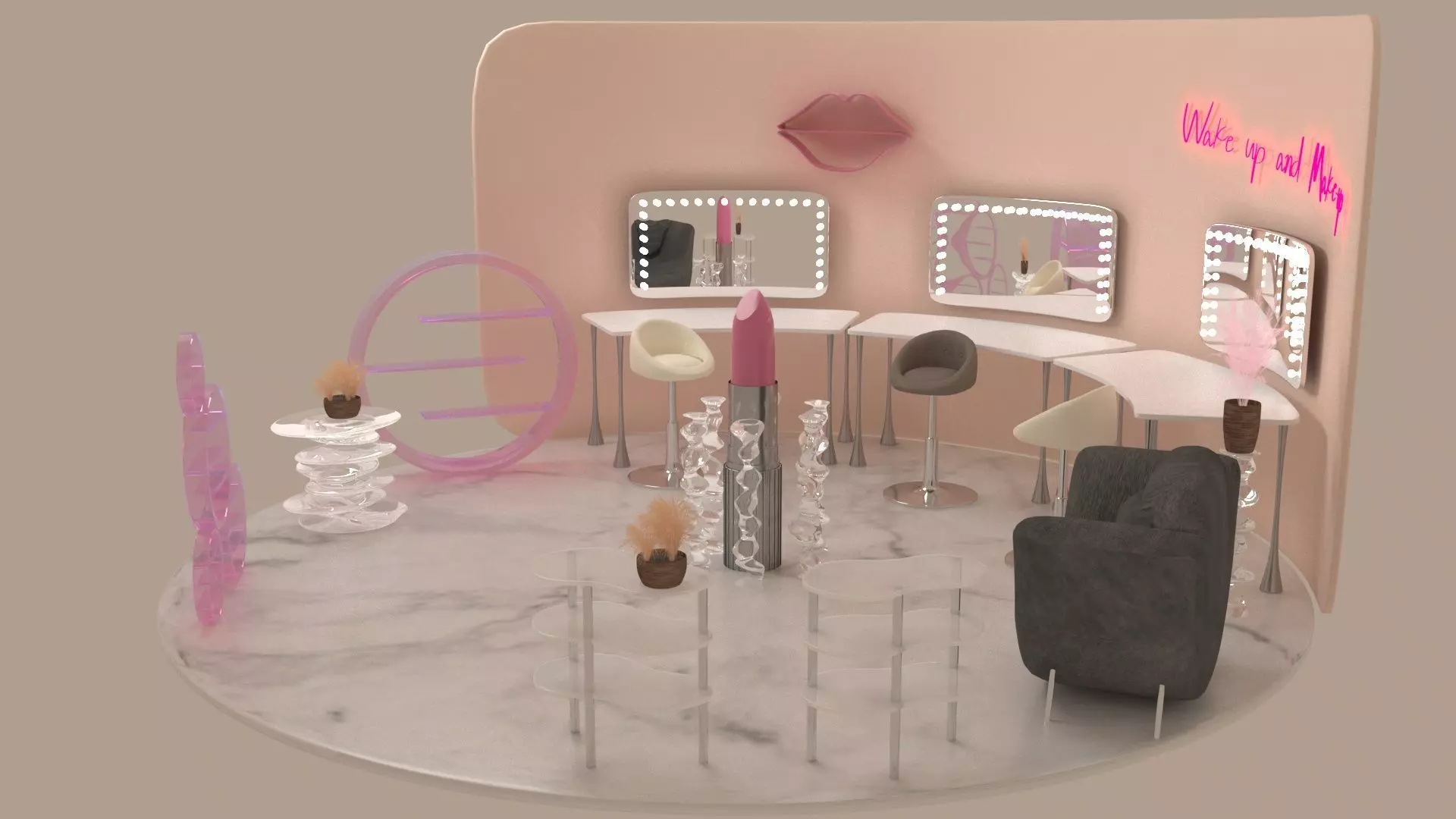 Makeup booth Low-poly 3D model_0