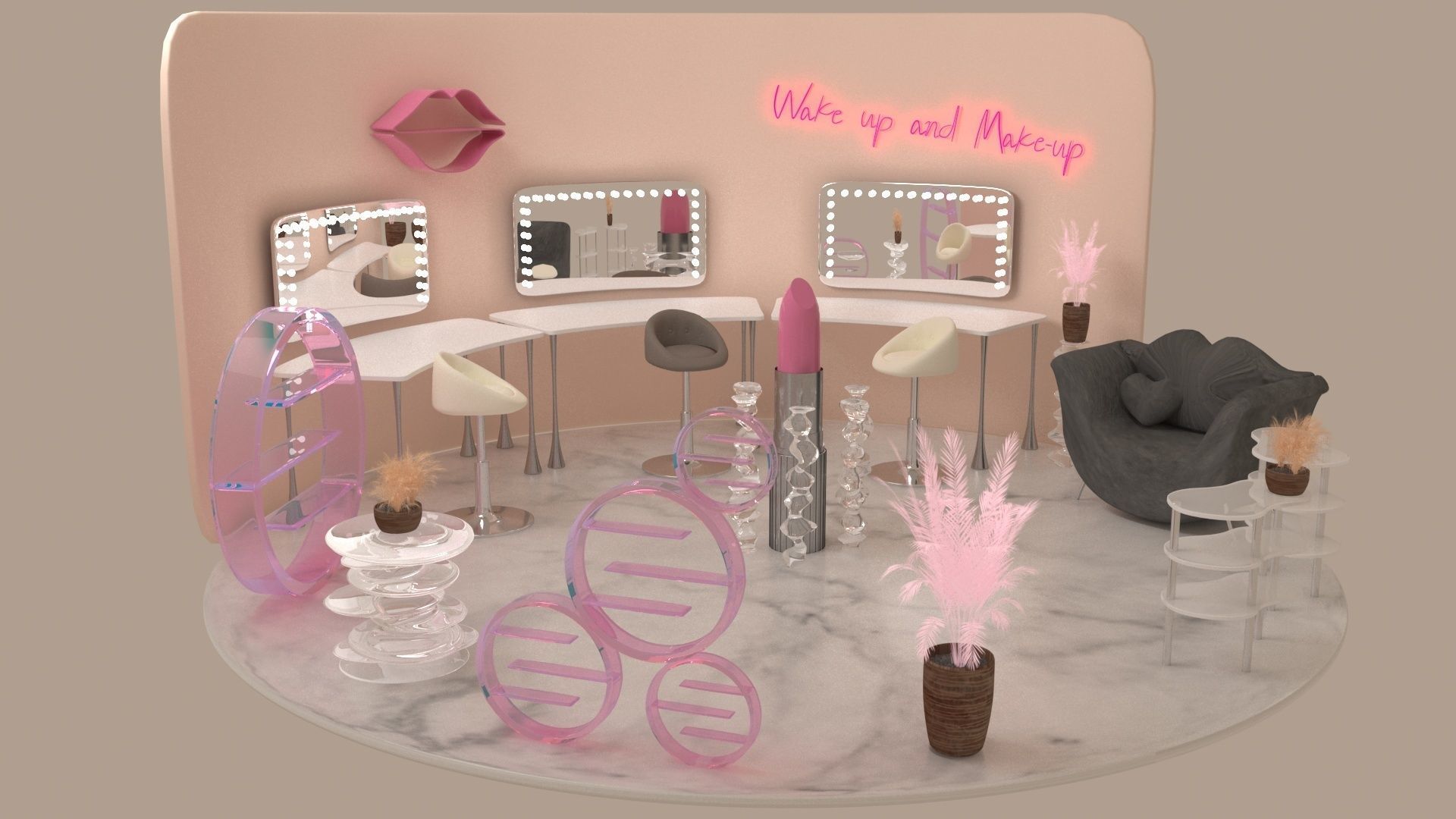 Makeup booth Low-poly 3D model_2