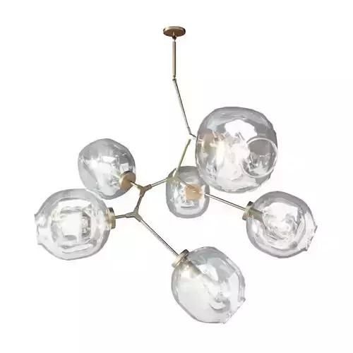Chandelier branching bubble 6 lamps gold