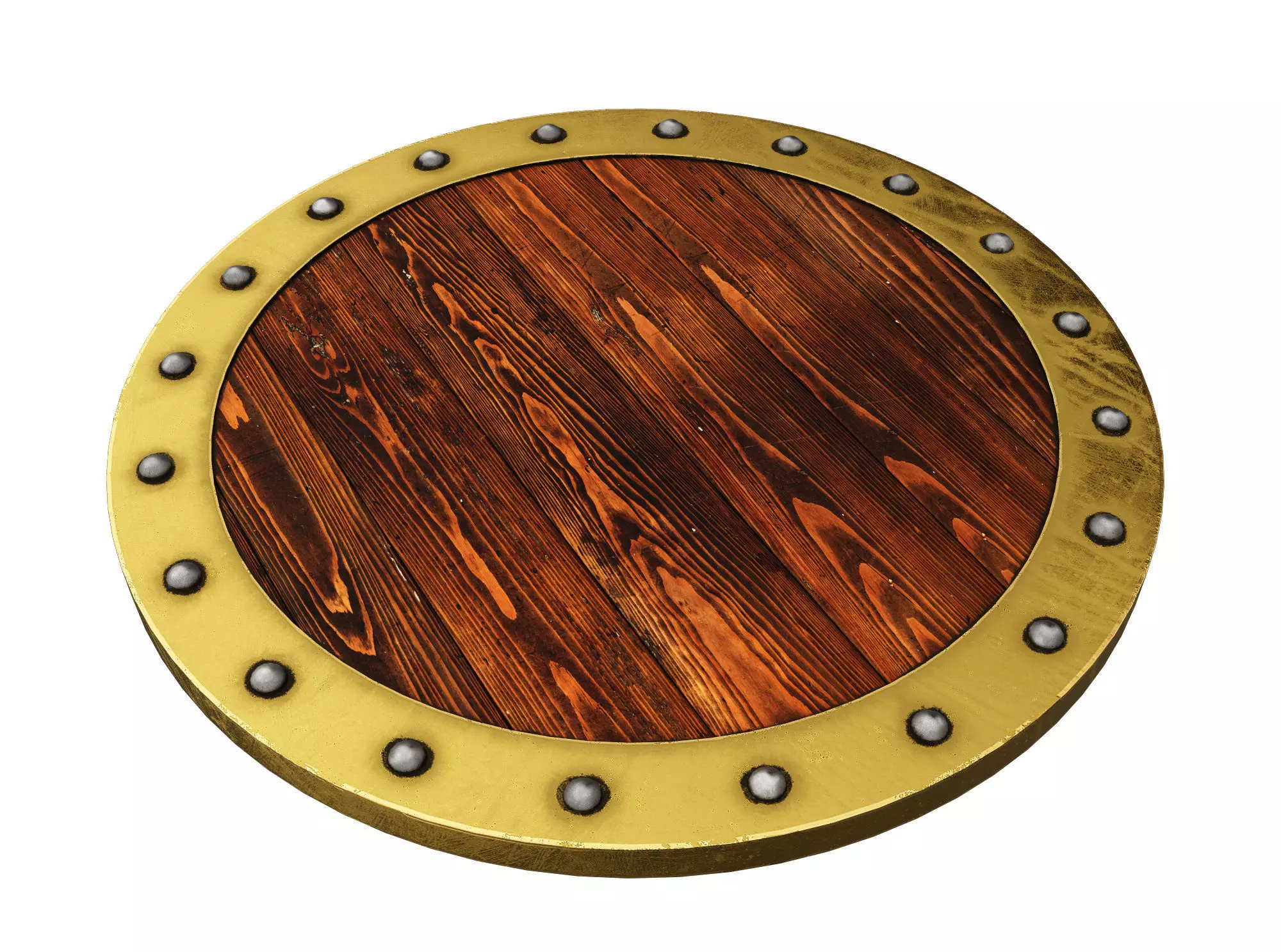 Wooden shield Low-poly 3D model_0