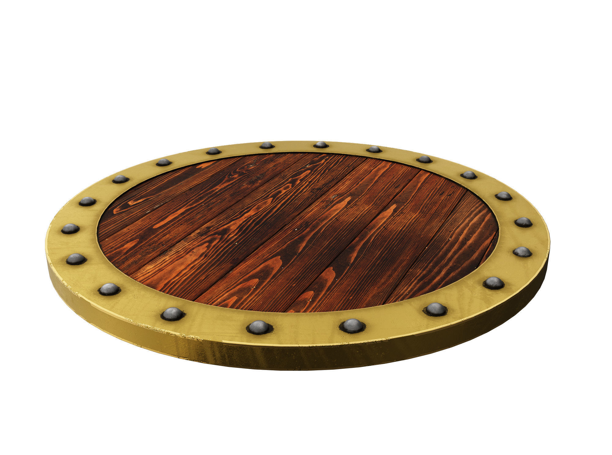 Wooden shield Low-poly 3D model_1