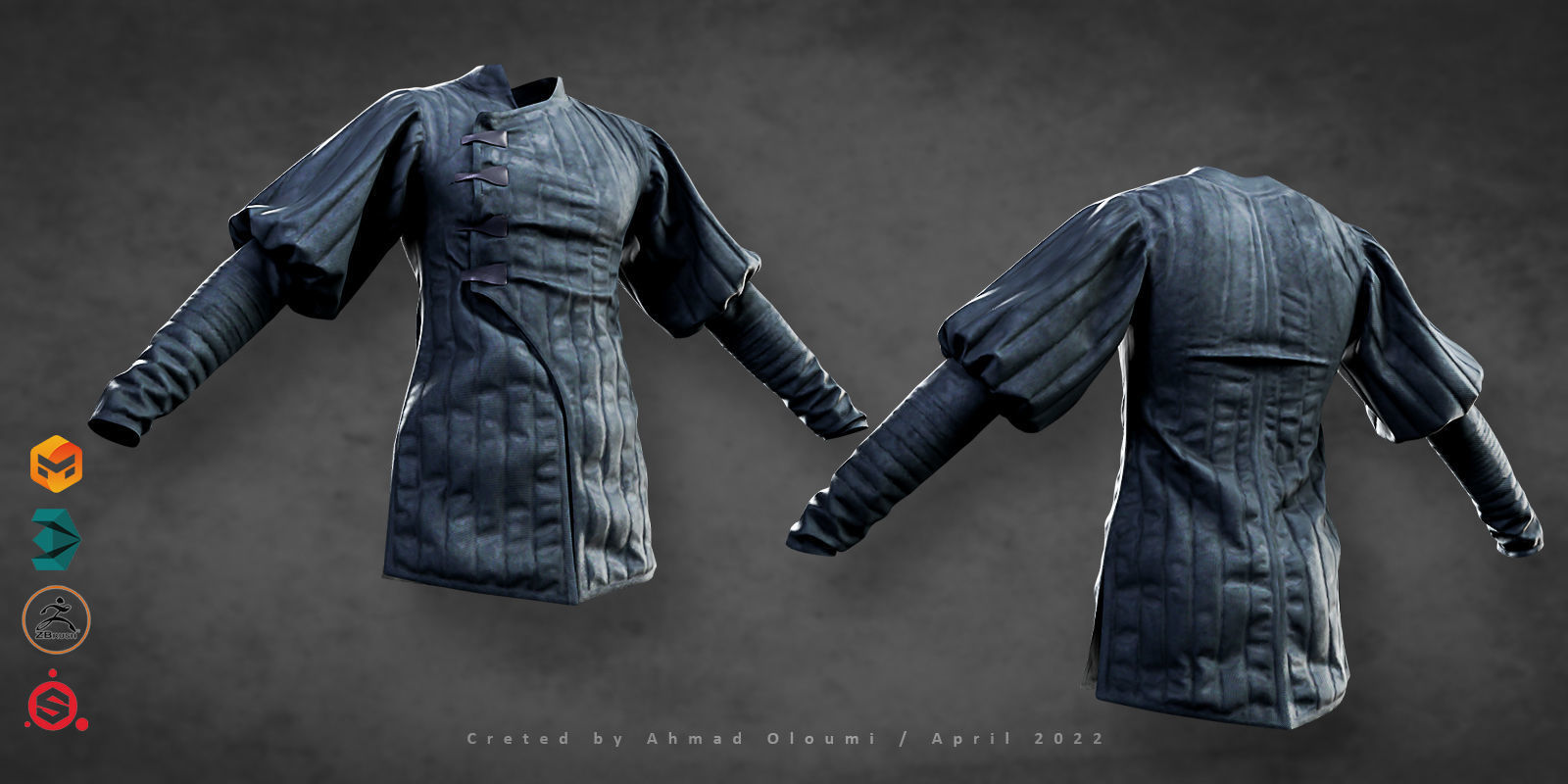 Medieval Jackets Vol 02 Base Mesh Low-poly 3D model_7