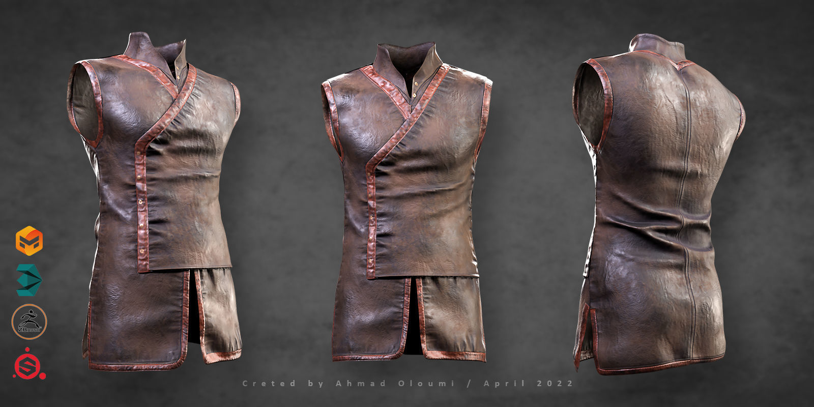Medieval Jackets Vol 02 Base Mesh Low-poly 3D model_6
