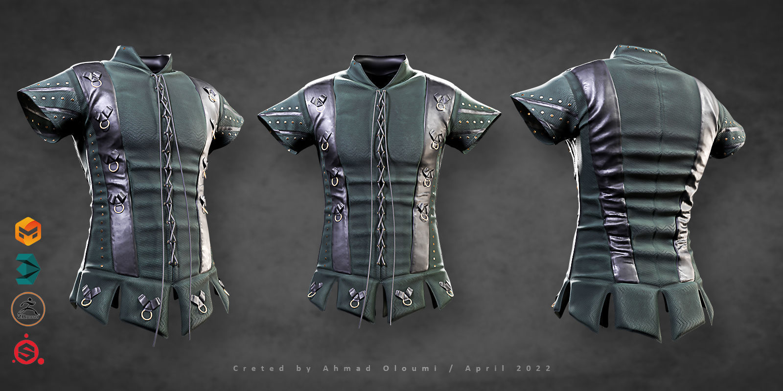 Medieval Jackets Vol 02 Base Mesh Low-poly 3D model_5