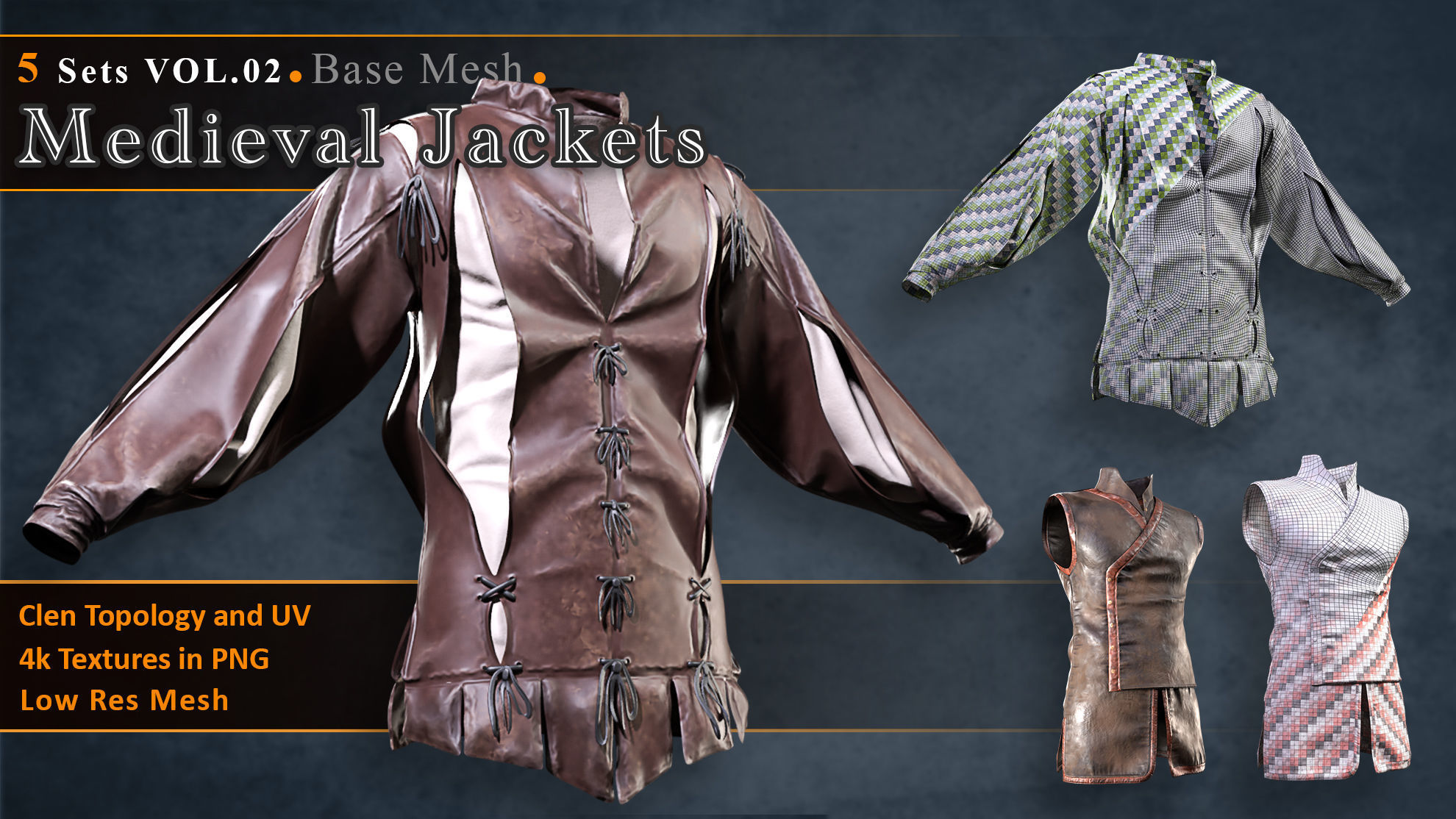 Medieval Jackets Vol 02 Base Mesh Low-poly 3D model_1