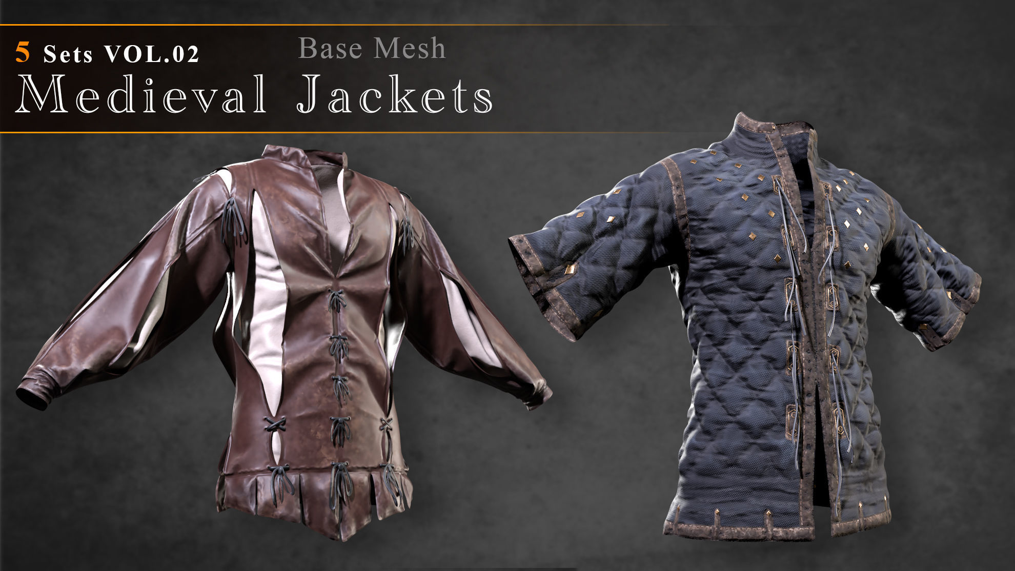 Medieval Jackets Vol 02 Base Mesh Low-poly 3D model_2