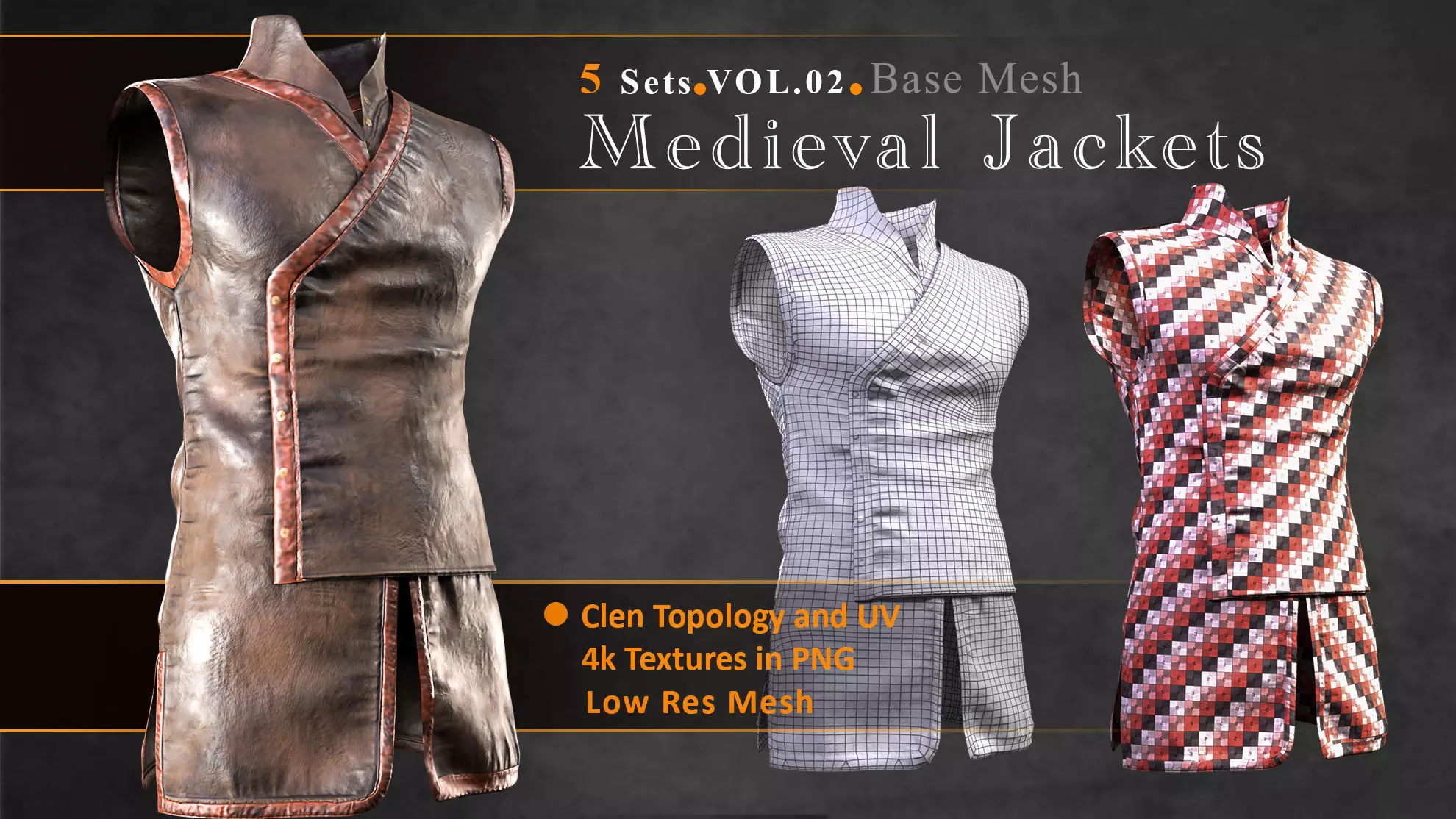 Medieval Jackets Vol 02 Base Mesh Low-poly 3D model_0