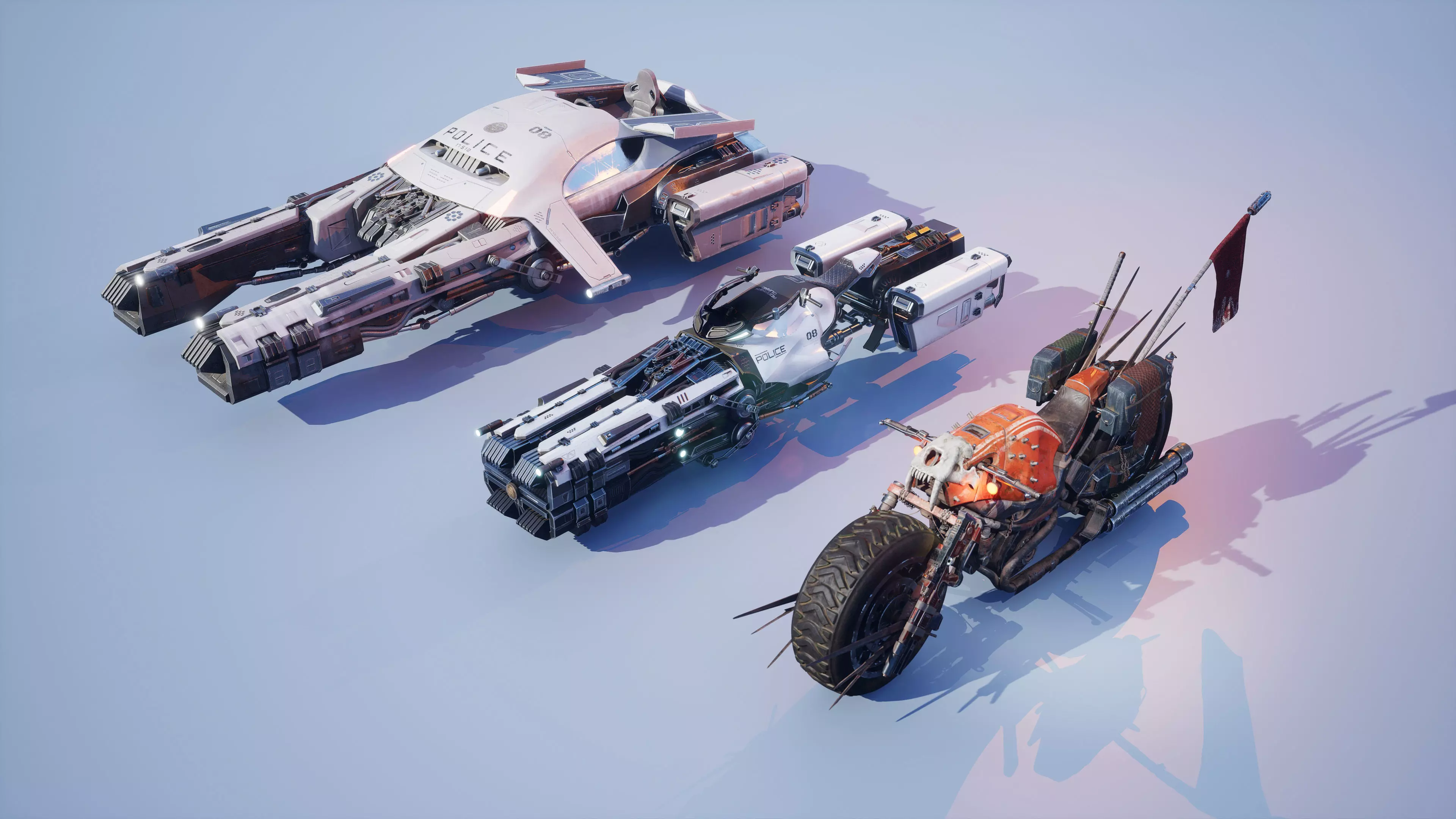 All 3 Sci-fi Vehicles Hover Bike Car 3D Model Rigged Low-poly 3D model_0
