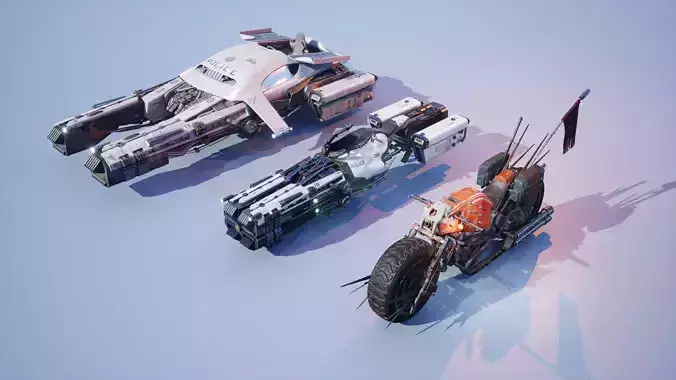 All 3 Sci-fi Vehicles Hover Bike Car 3D Model Rigged Low-poly 3D model