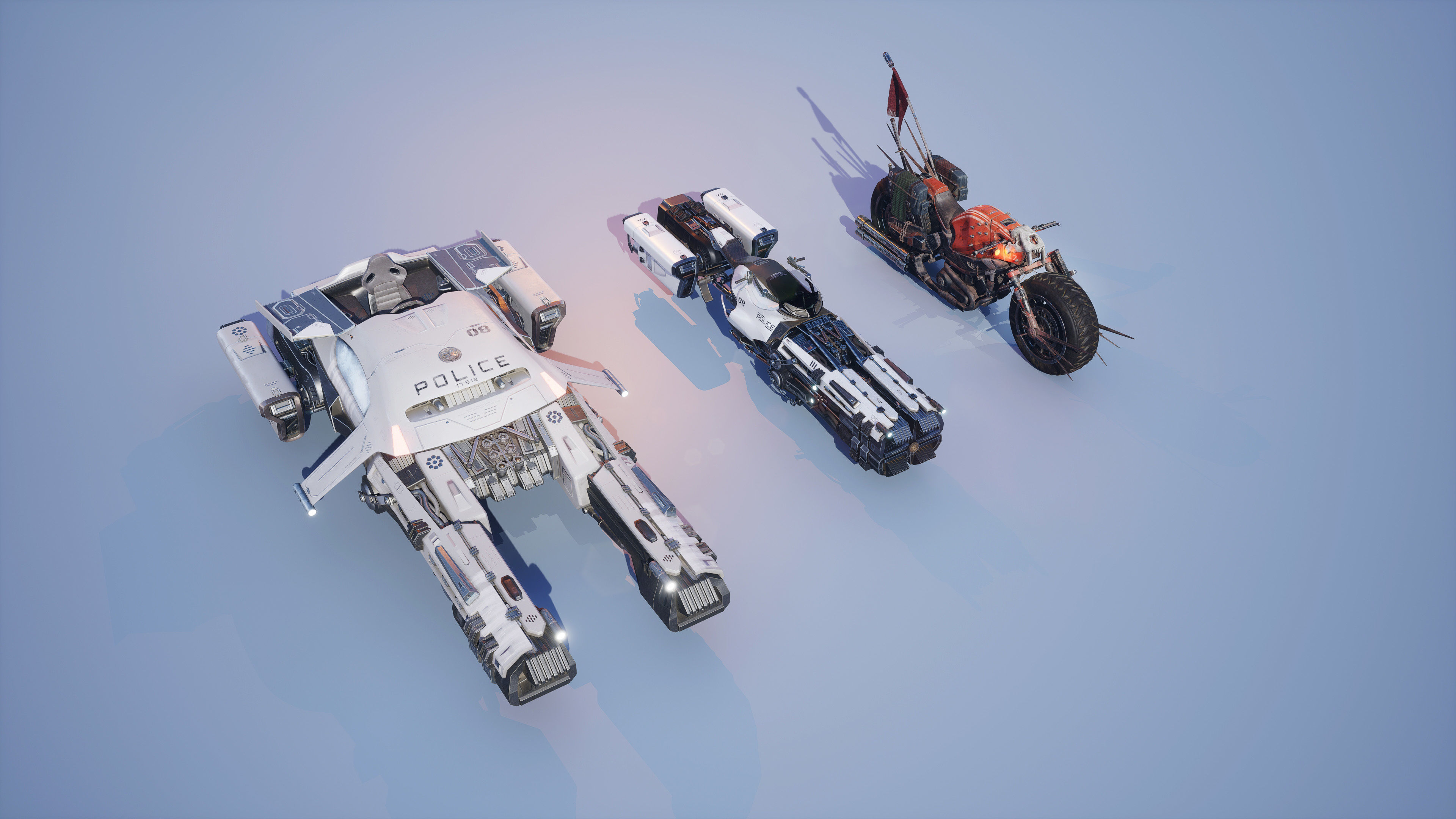 All 3 Sci-fi Vehicles Hover Bike Car 3D Model Rigged Low-poly 3D model_16