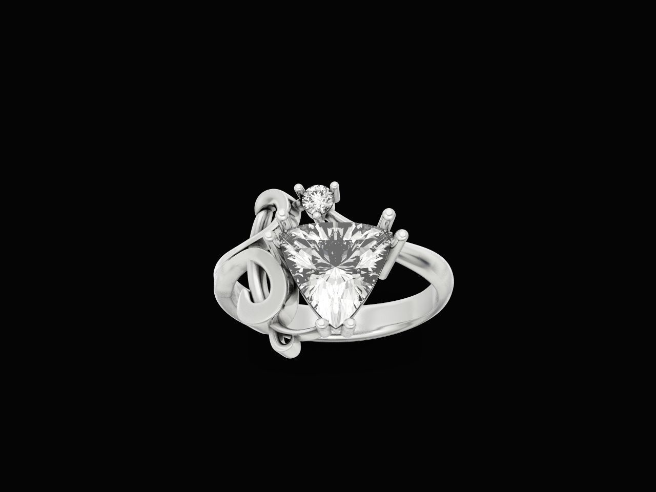 ring with stone trillion 3D print model_5