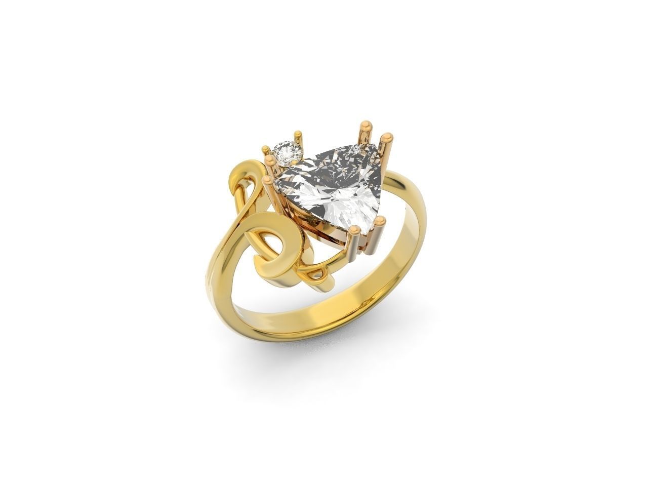 ring with stone trillion 3D print model_23