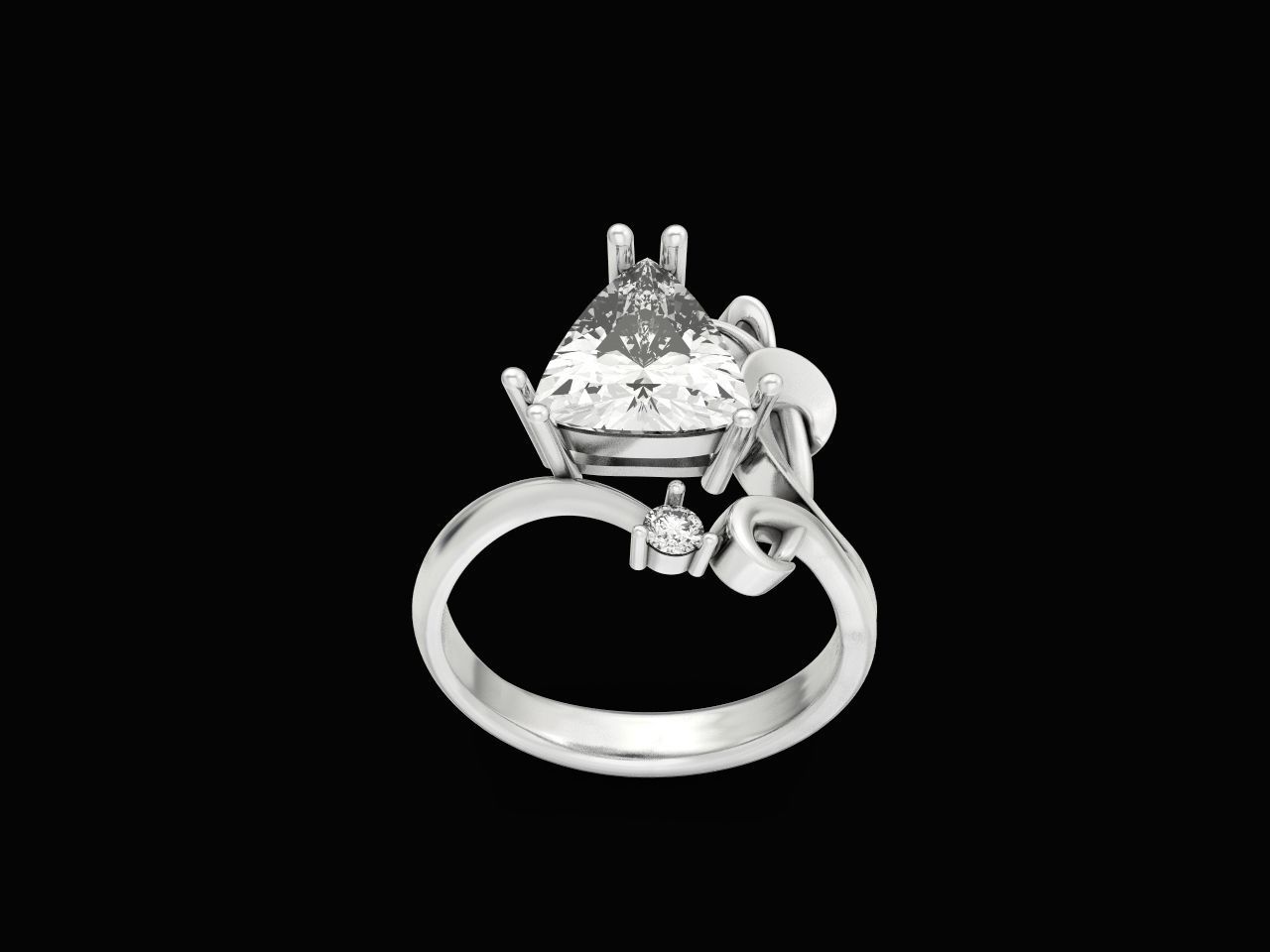 ring with stone trillion 3D print model_1